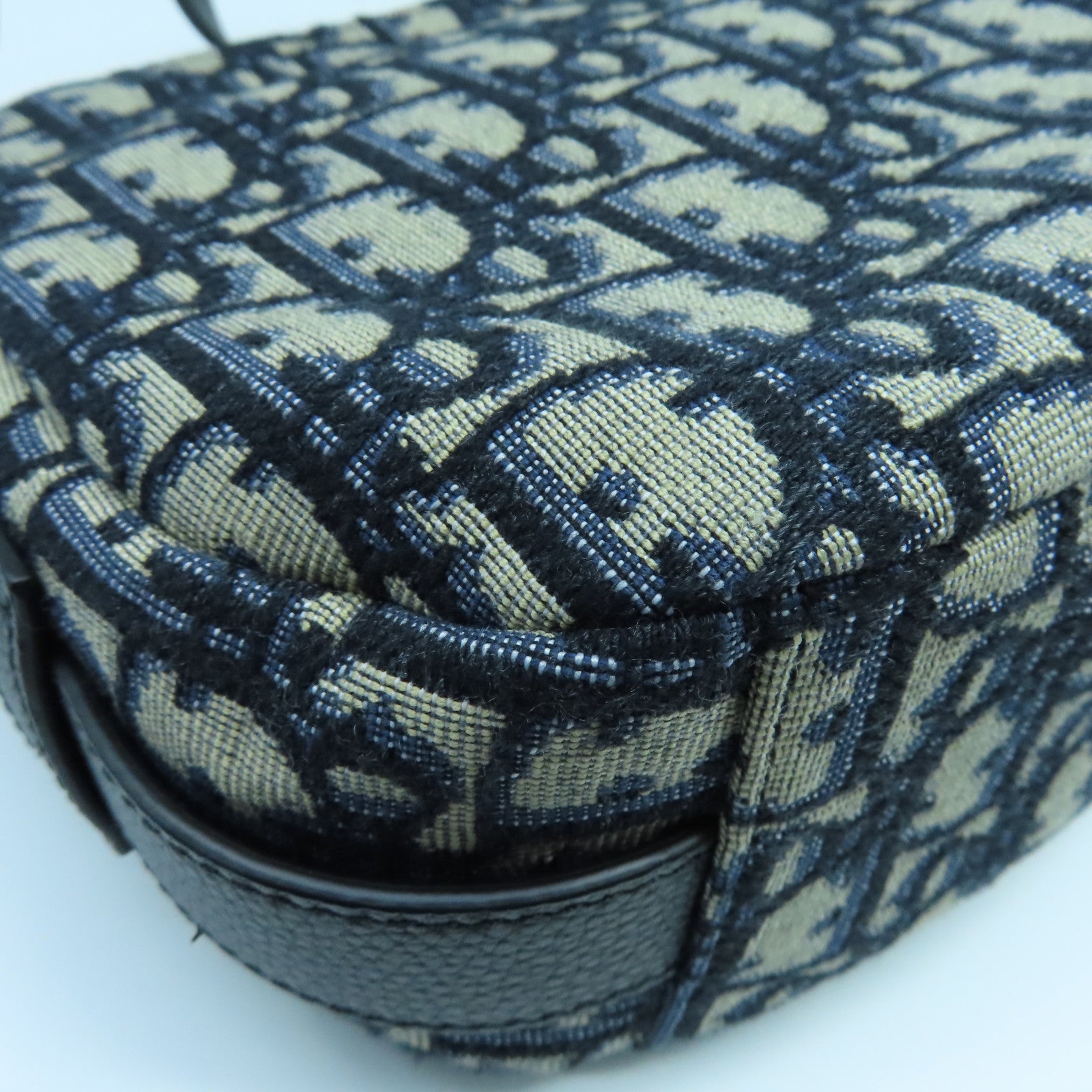 Dior Canvas Saddle Bag Silver Buckle Handle Shoulder Bag Blue Beige