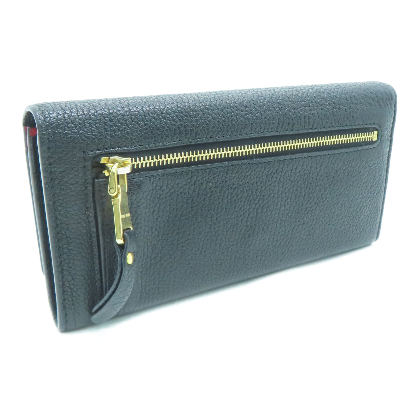 Miu Miu Sheepskin Leather Long Wallet Gold Buckle Long Wallet Black