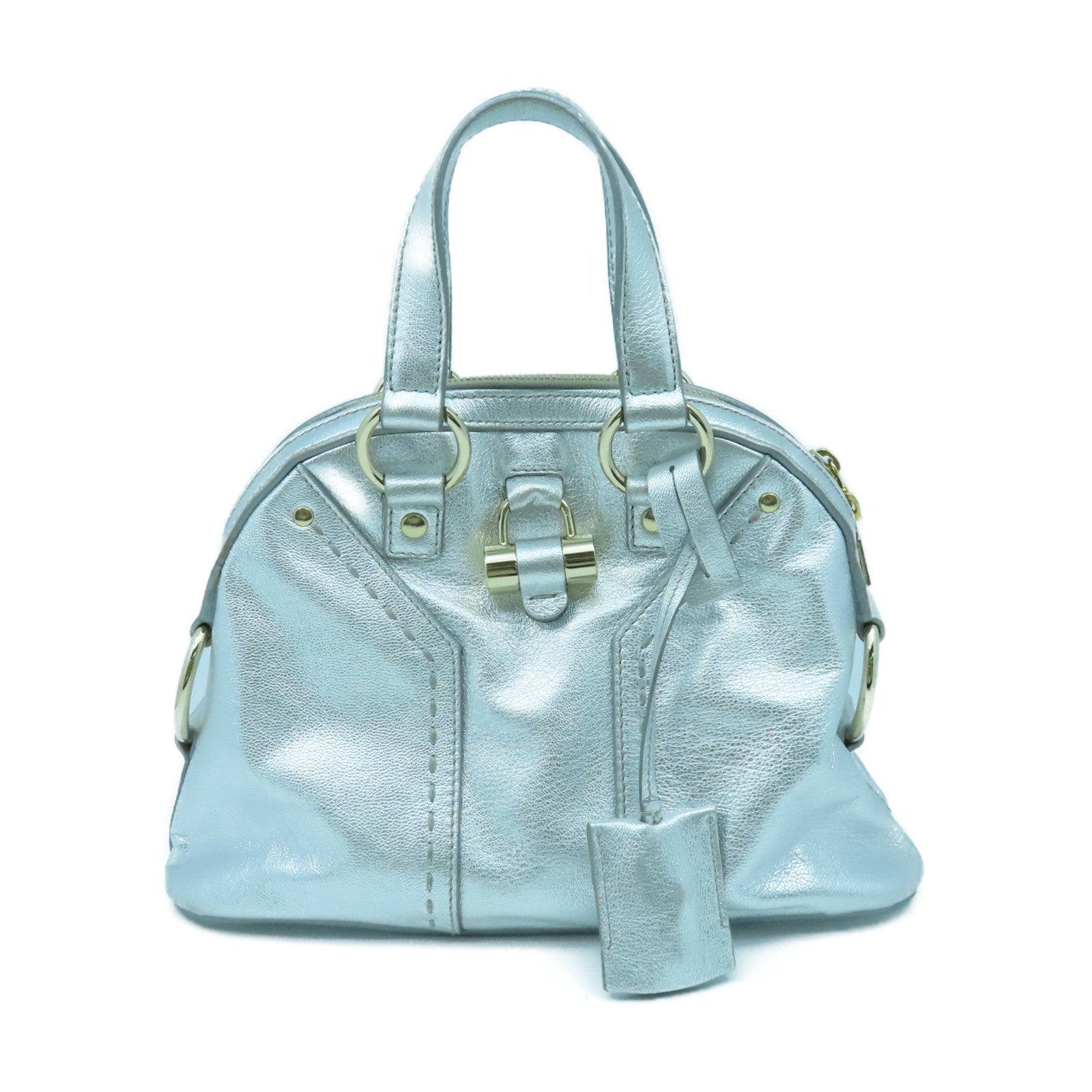 YVES SAINT LAURENT 牛皮皮革Shoulder Bag金扣肩背袋銀色