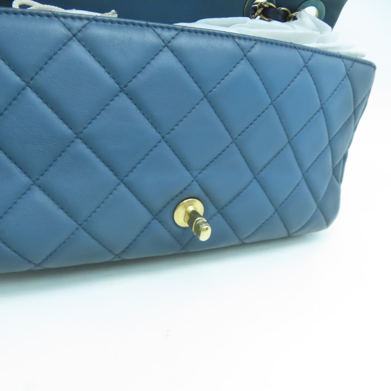 CHANEL 菱格牛皮皮革Chain Shoulder Bag金扣鏈帶肩背袋藍色