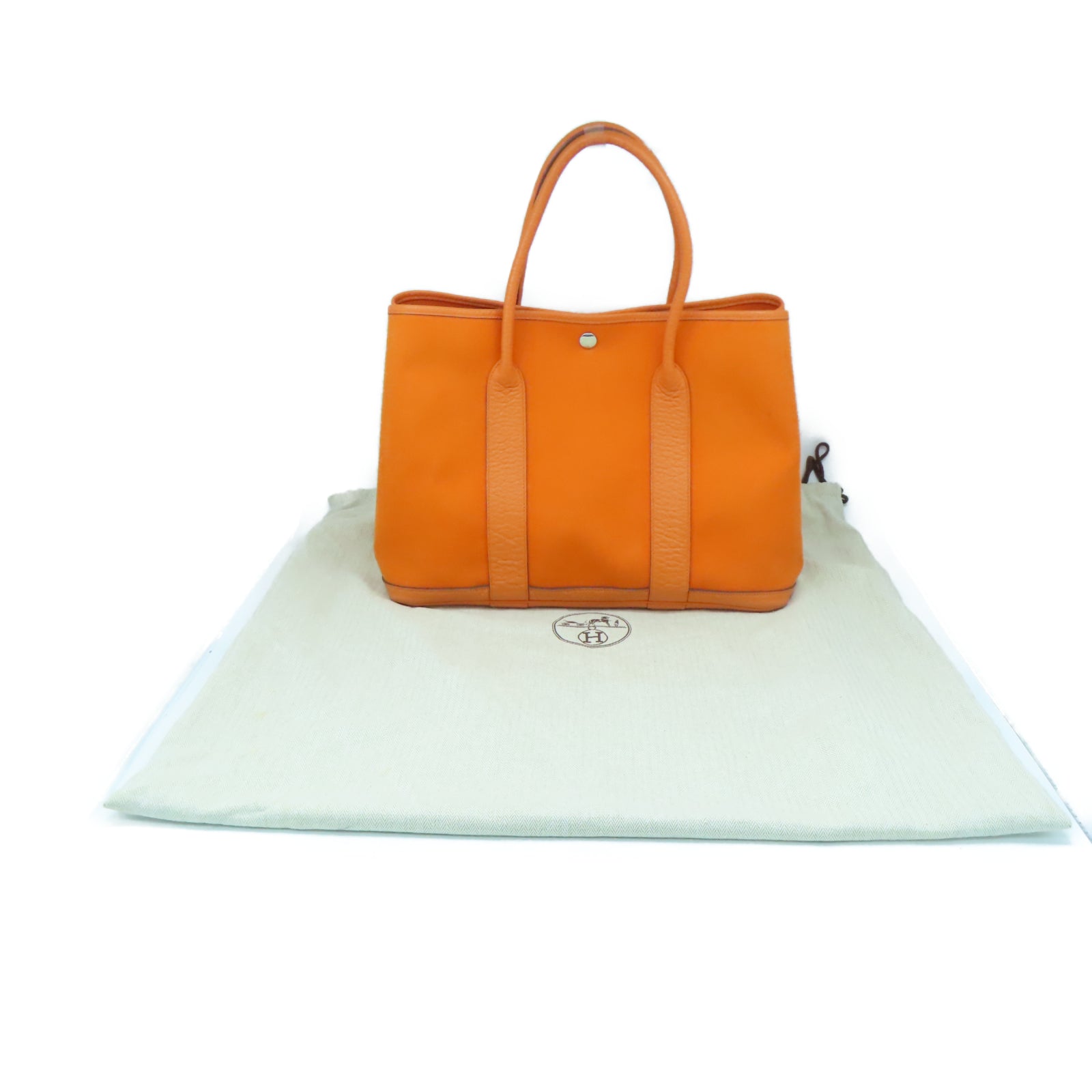 HERMES 帆布Garden Party PM銀扣手挽袋橙色
