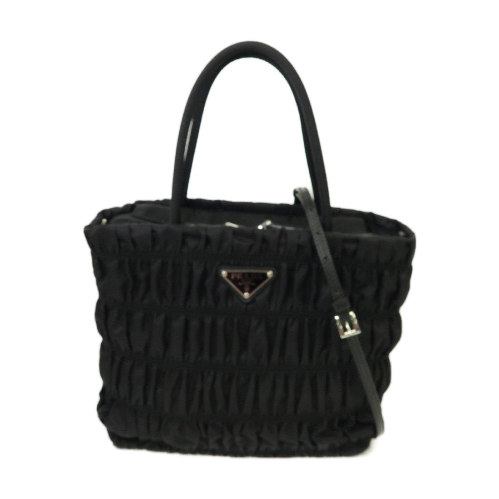 PRADA 尼龍2 Way Shoulder銀扣手挽肩背兩用袋黑色