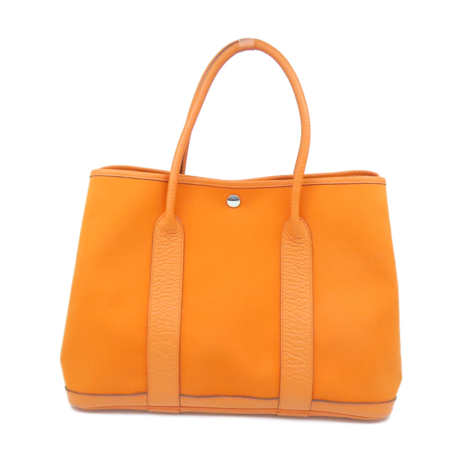 HERMES 帆布Garden Party PM銀扣手挽袋橙色