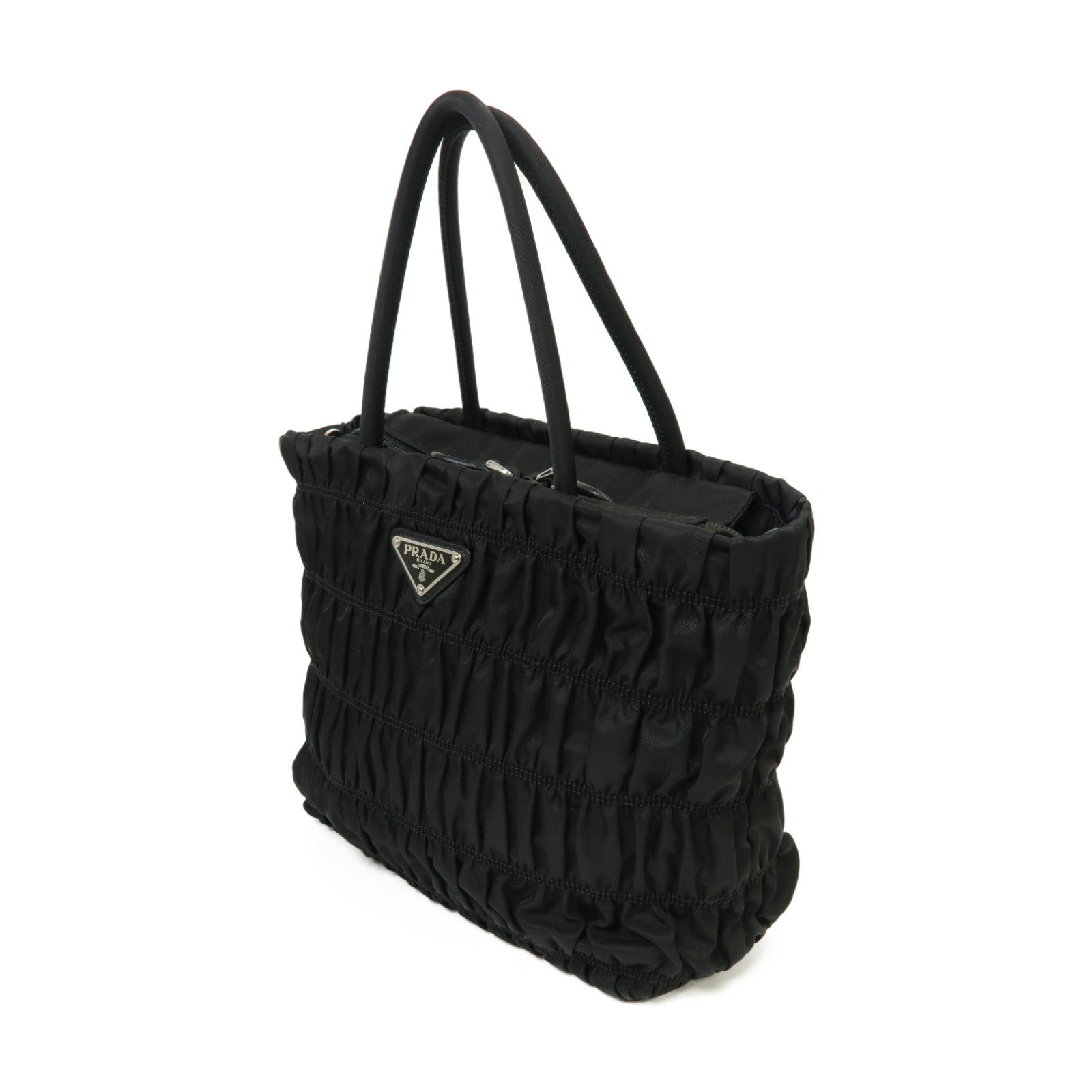 PRADA 尼龍2 Way Shoulder銀扣手挽肩背兩用袋黑色