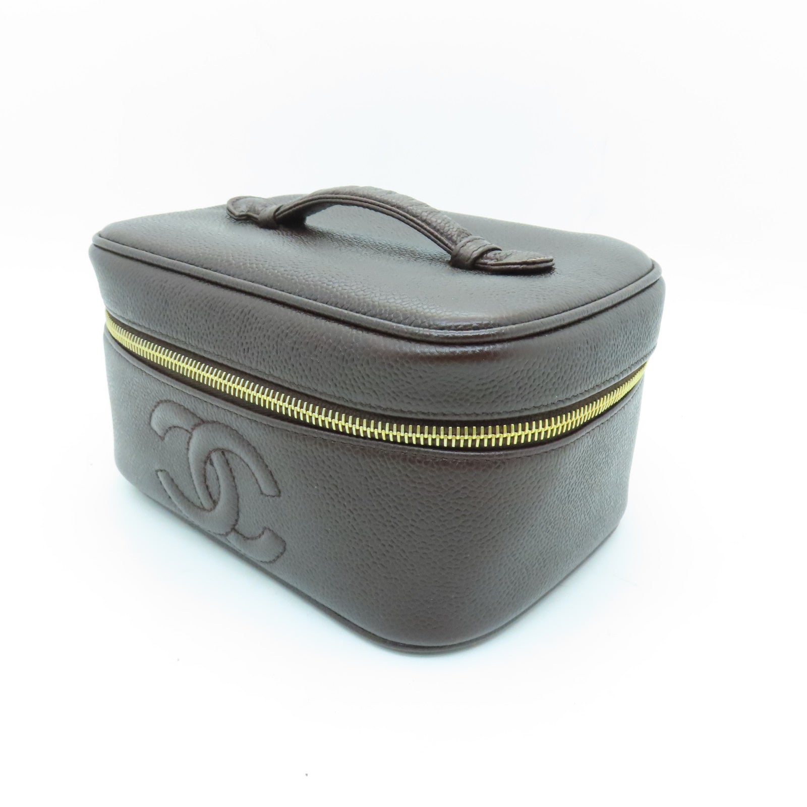 CHANEL Caviar皮革Vanity Bag金扣手挽袋啡色