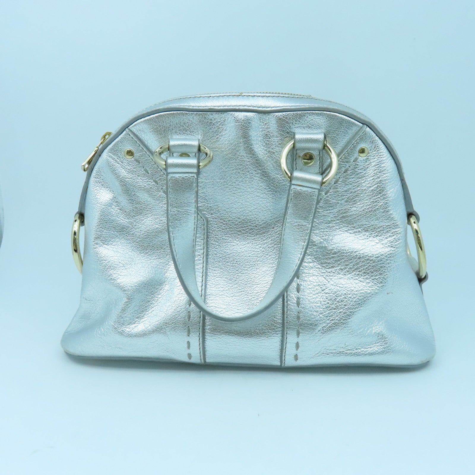 YVES SAINT LAURENT 牛皮皮革Shoulder Bag金扣肩背袋銀色