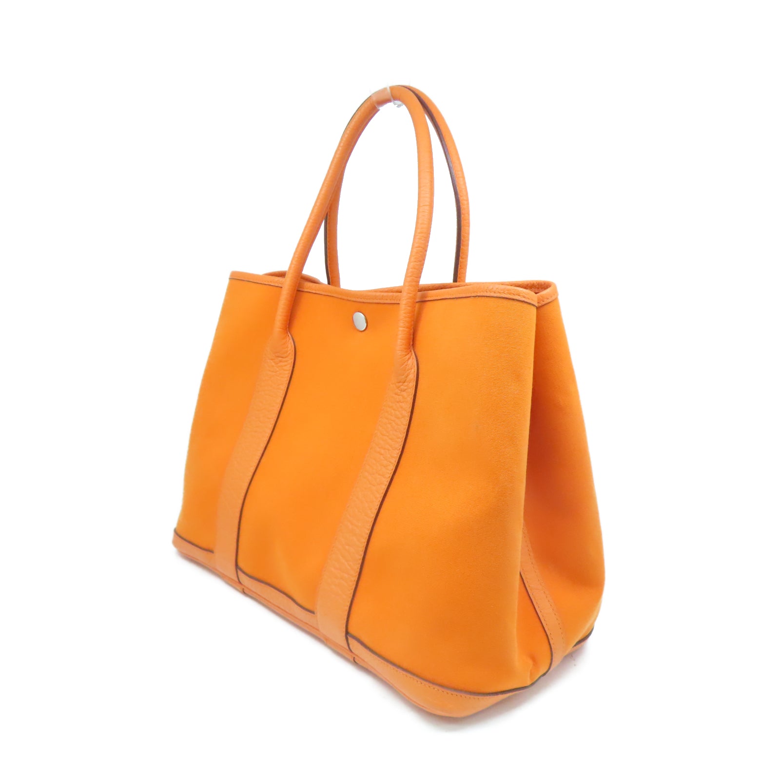HERMES 帆布Garden Party PM銀扣手挽袋橙色
