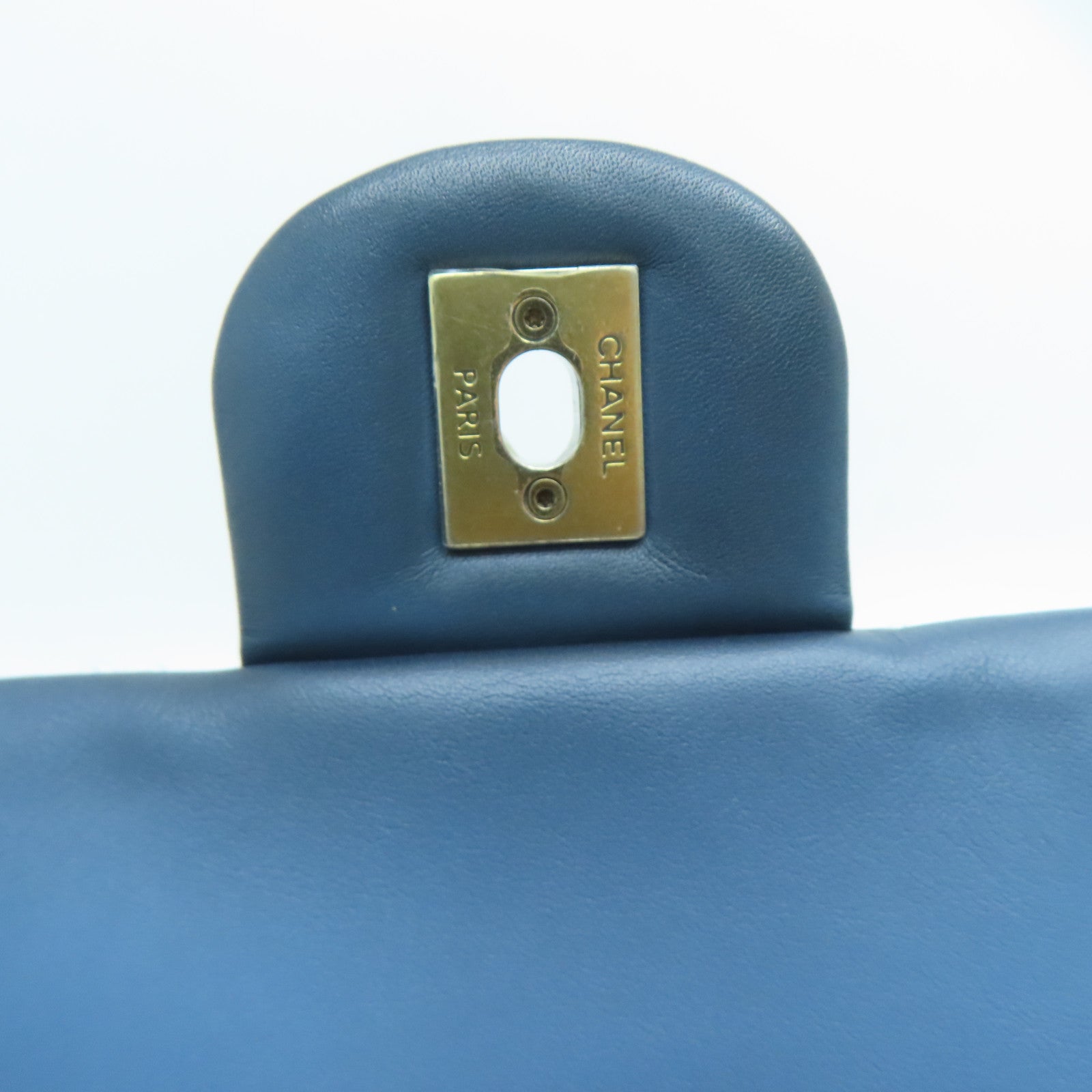 CHANEL 菱格牛皮皮革Chain Shoulder Bag金扣鏈帶肩背袋藍色