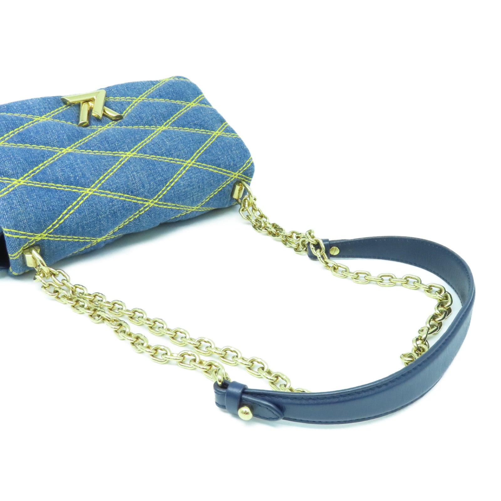 LOUIS VUITTON Lingge Damier Jeans ジgo-14 PM Shoulder Bag Gold Buckle Chain Belt Shoulder Bag Blue