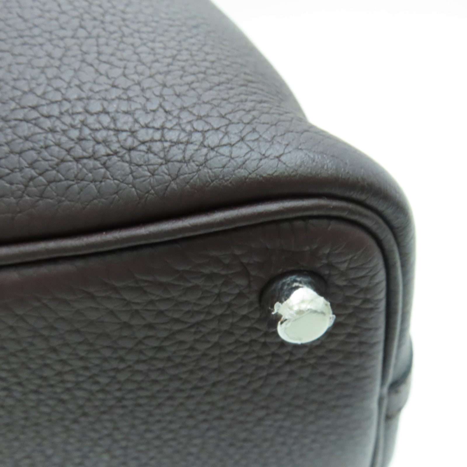 HERMES Togo皮革Picotin PM銀扣手挽袋啡色