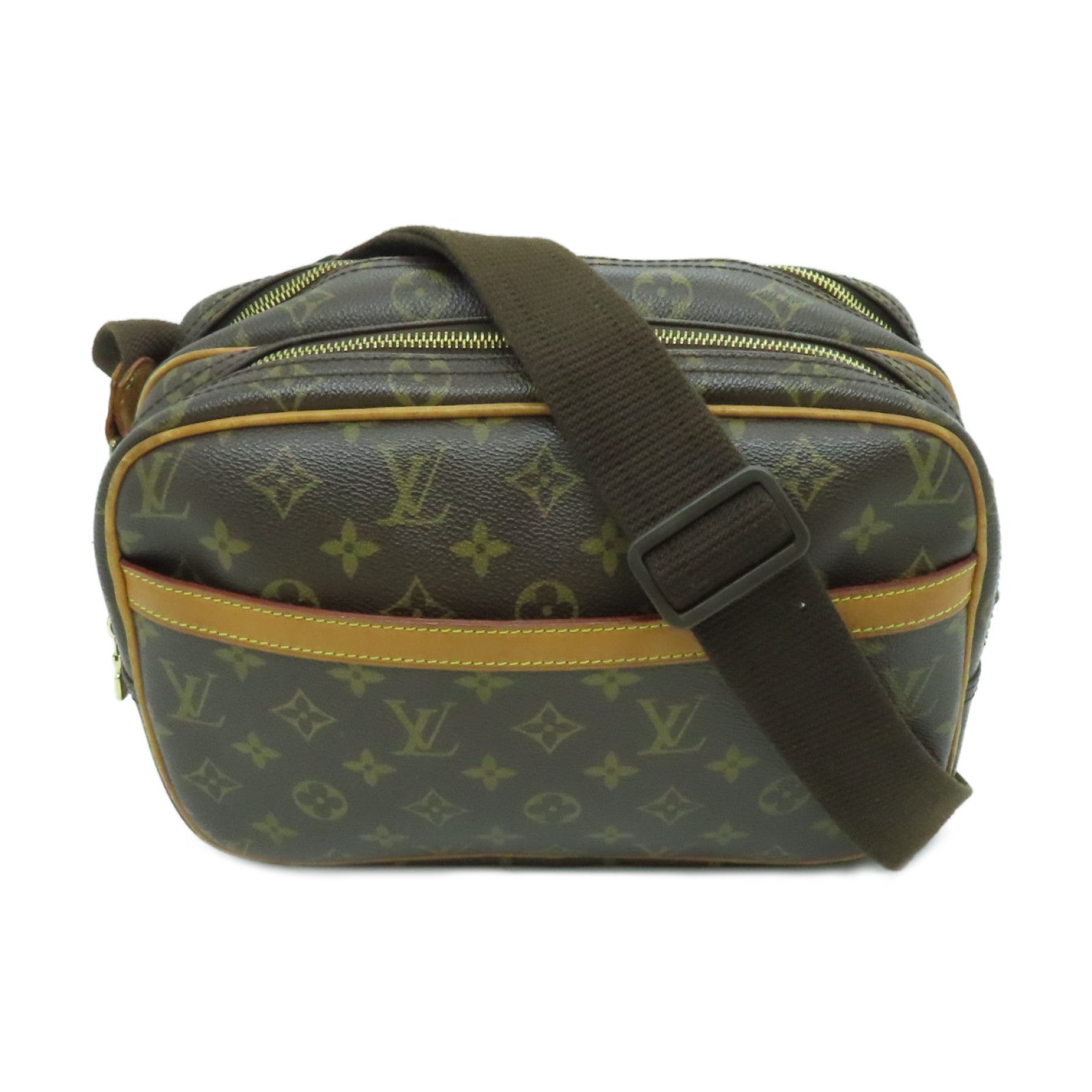 LOUIS VUITTON Monogram Reporter PM Gold Buckle Shoulder Bag Brown