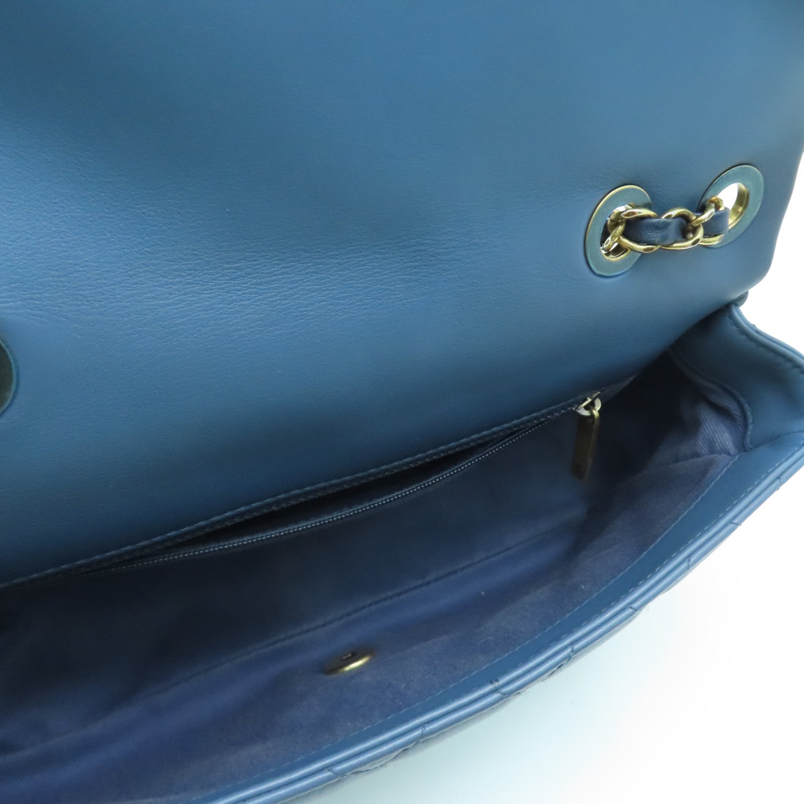 CHANEL 菱格牛皮皮革Chain Shoulder Bag金扣鏈帶肩背袋藍色