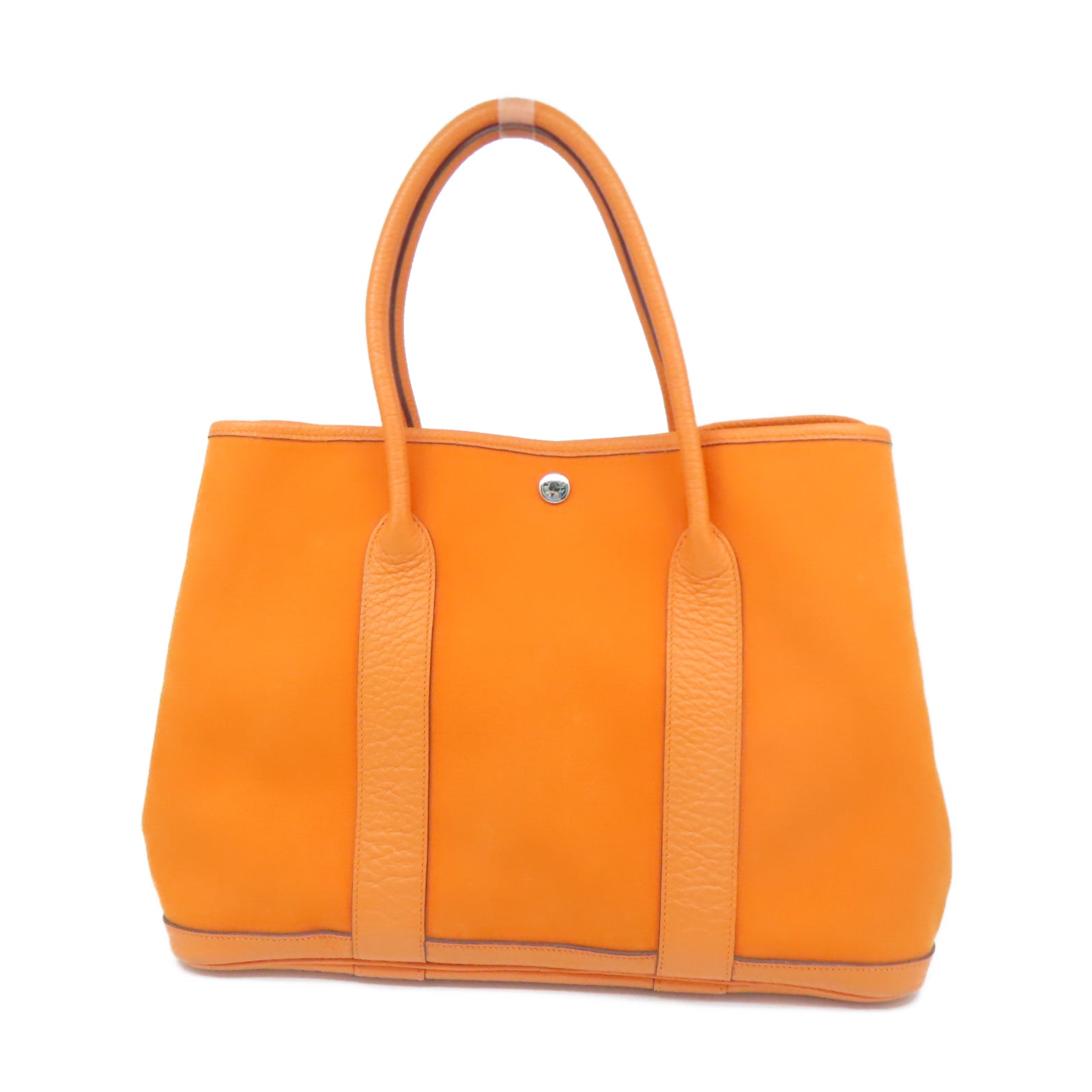 HERMES 帆布Garden Party PM銀扣手挽袋橙色