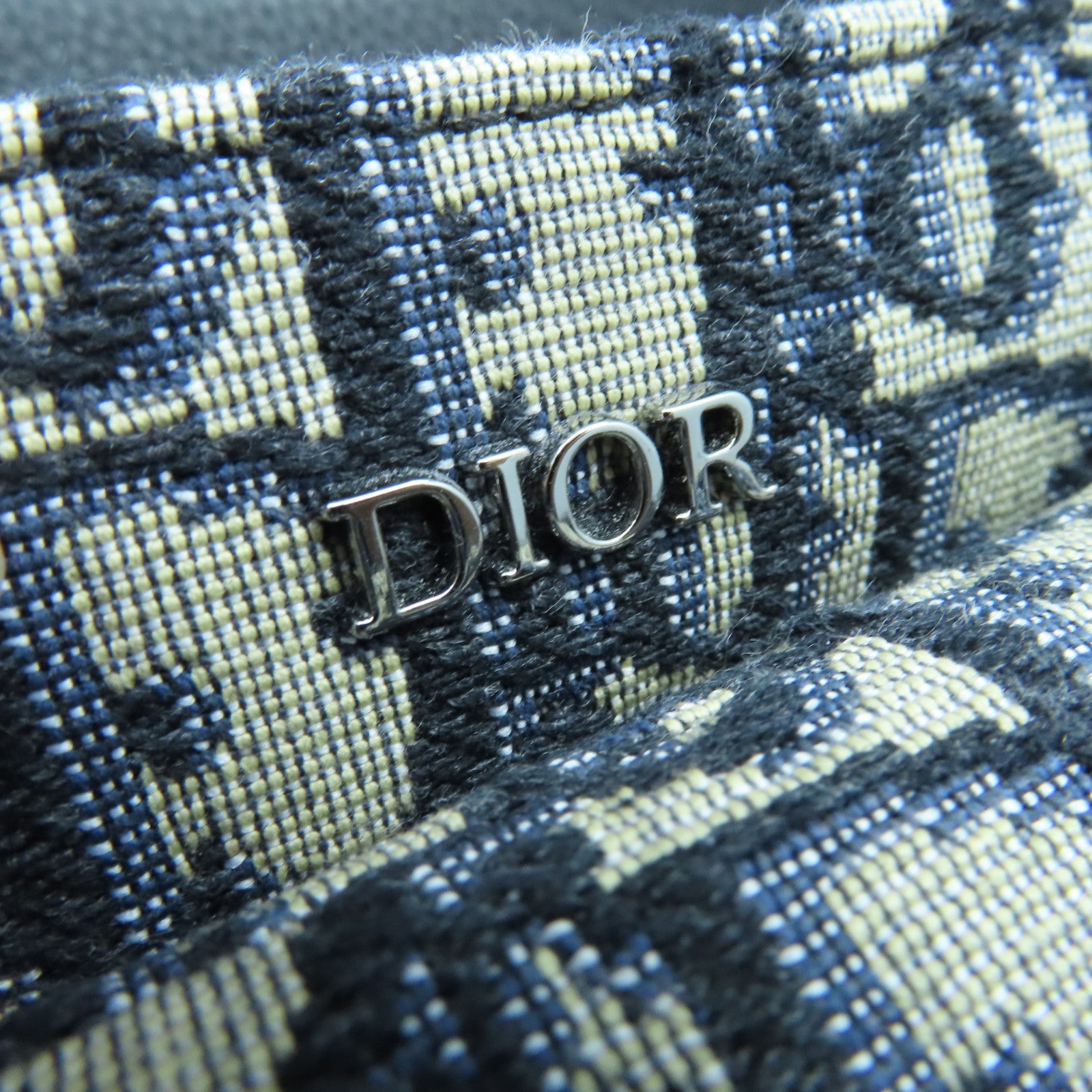 Dior Canvas Saddle Bag Silver Buckle Handle Shoulder Bag Blue Beige