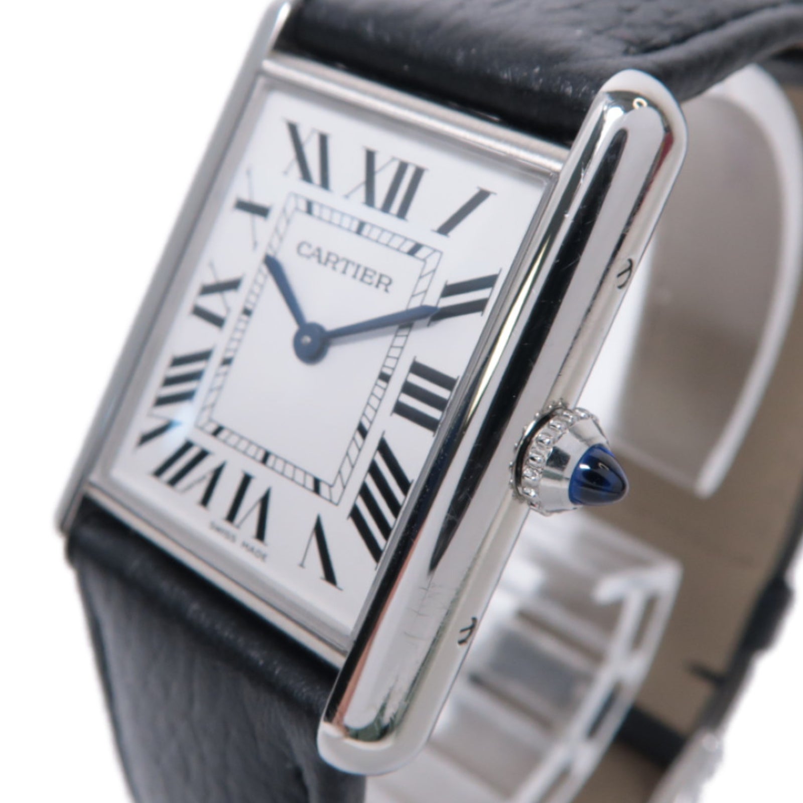 CARTIER Tank Must不鏽鋼/皮革手錶石英機芯白色