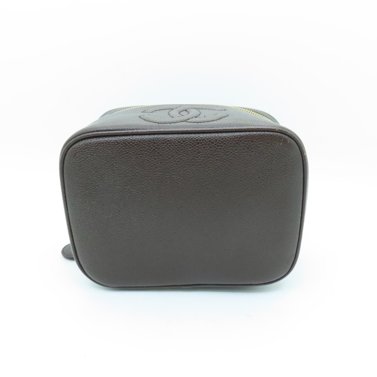 CHANEL Caviar皮革Vanity Bag金扣手挽袋啡色