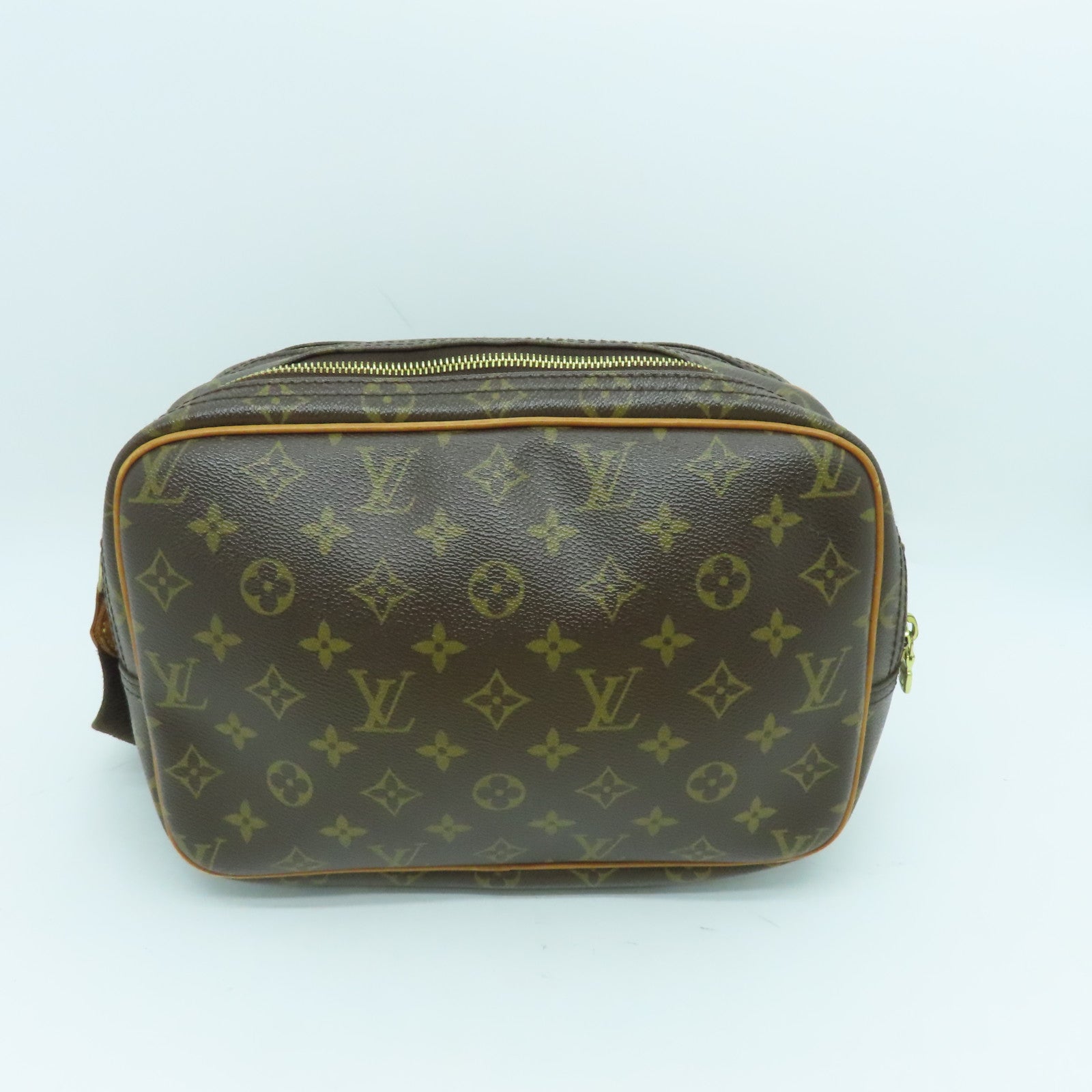 LOUIS VUITTON Monogram Reporter PM Gold Buckle Shoulder Bag Brown