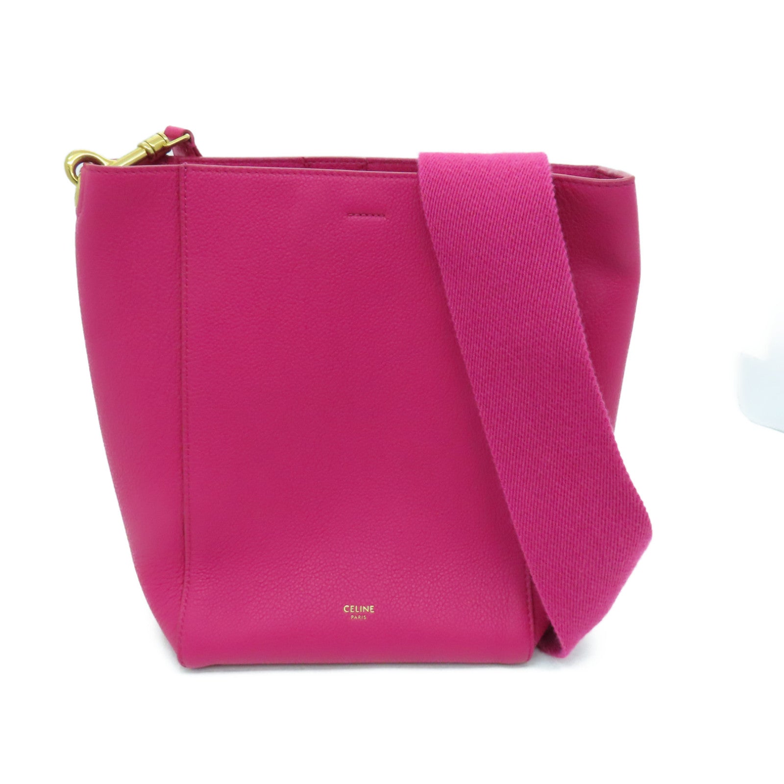 CELINE 牛皮皮革Sangle Bucket Small金扣肩背袋粉紅色