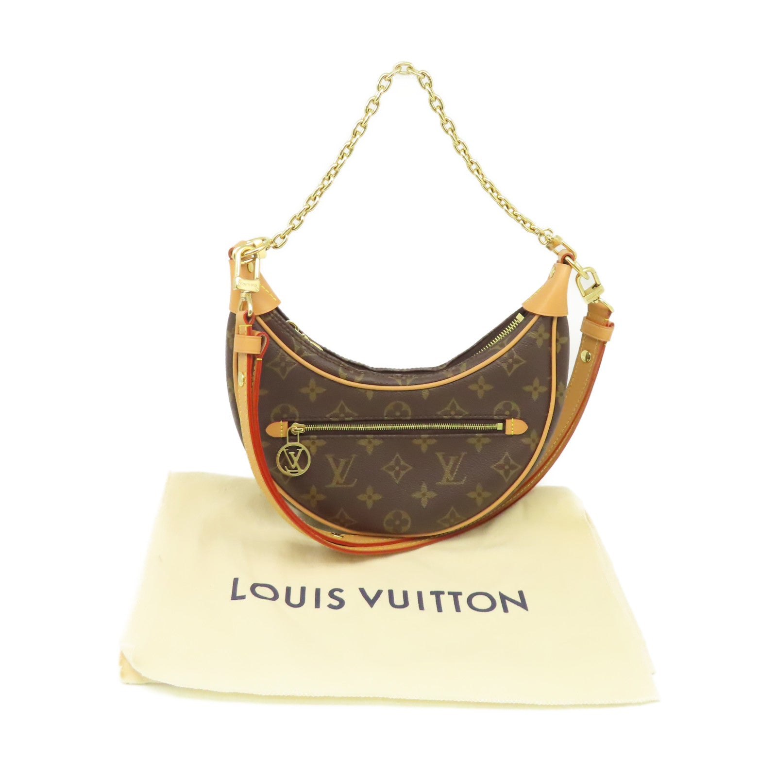 LOUIS VUITTON Monogram Loop Shoulder Bag金扣鏈帶手挽肩背兩用袋啡色