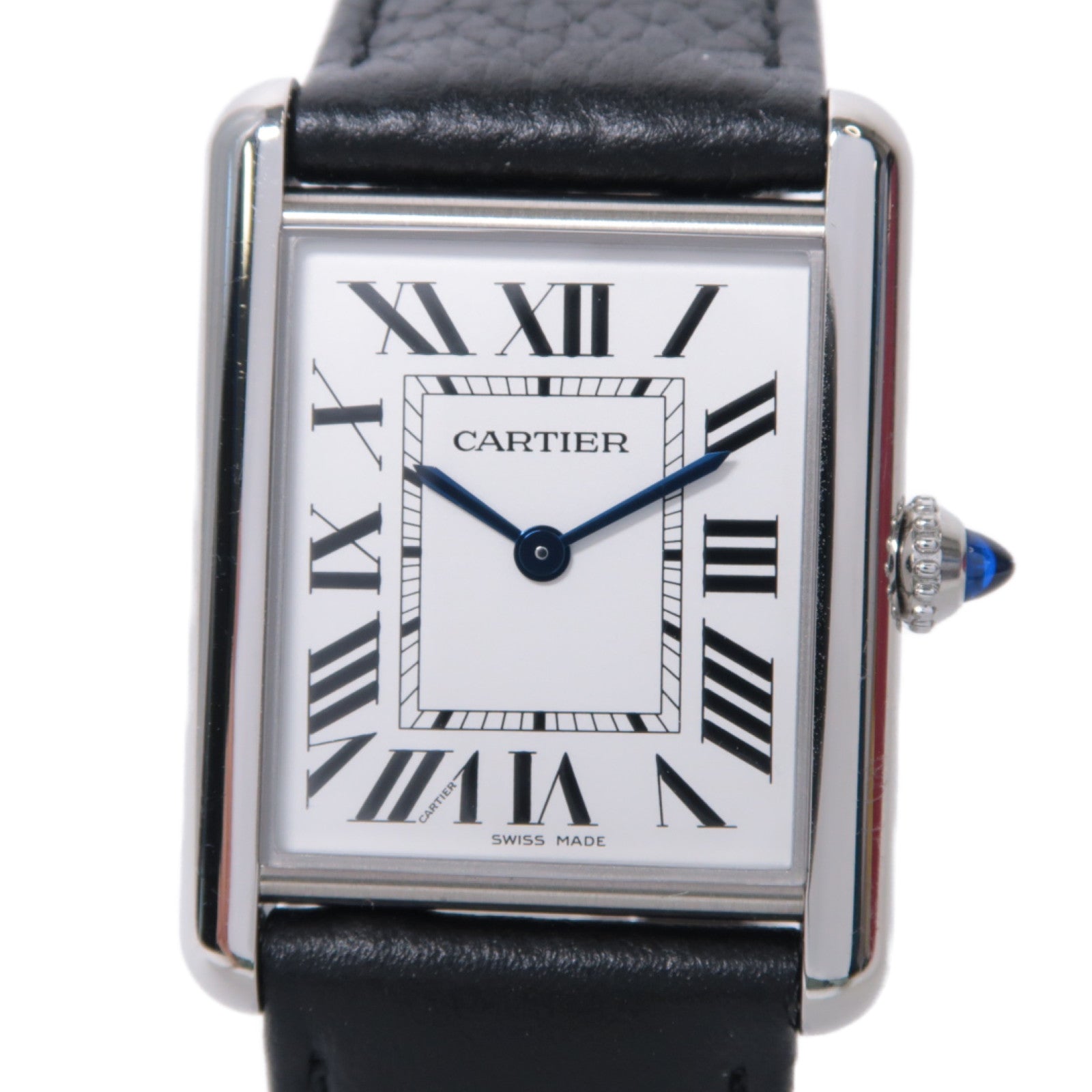 CARTIER Tank Must不鏽鋼/皮革手錶石英機芯白色