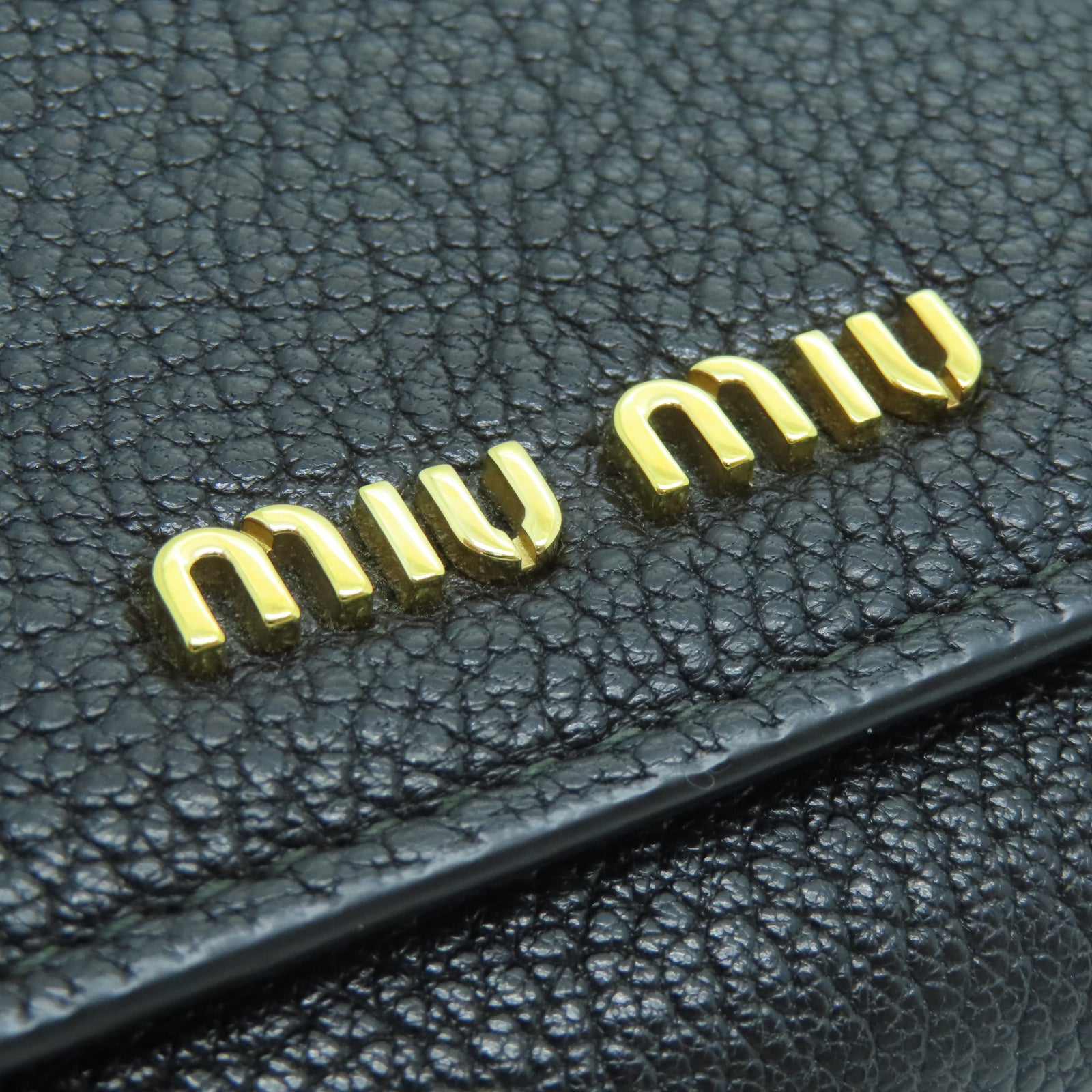 Miu Miu Sheepskin Leather Long Wallet Gold Buckle Long Wallet Black