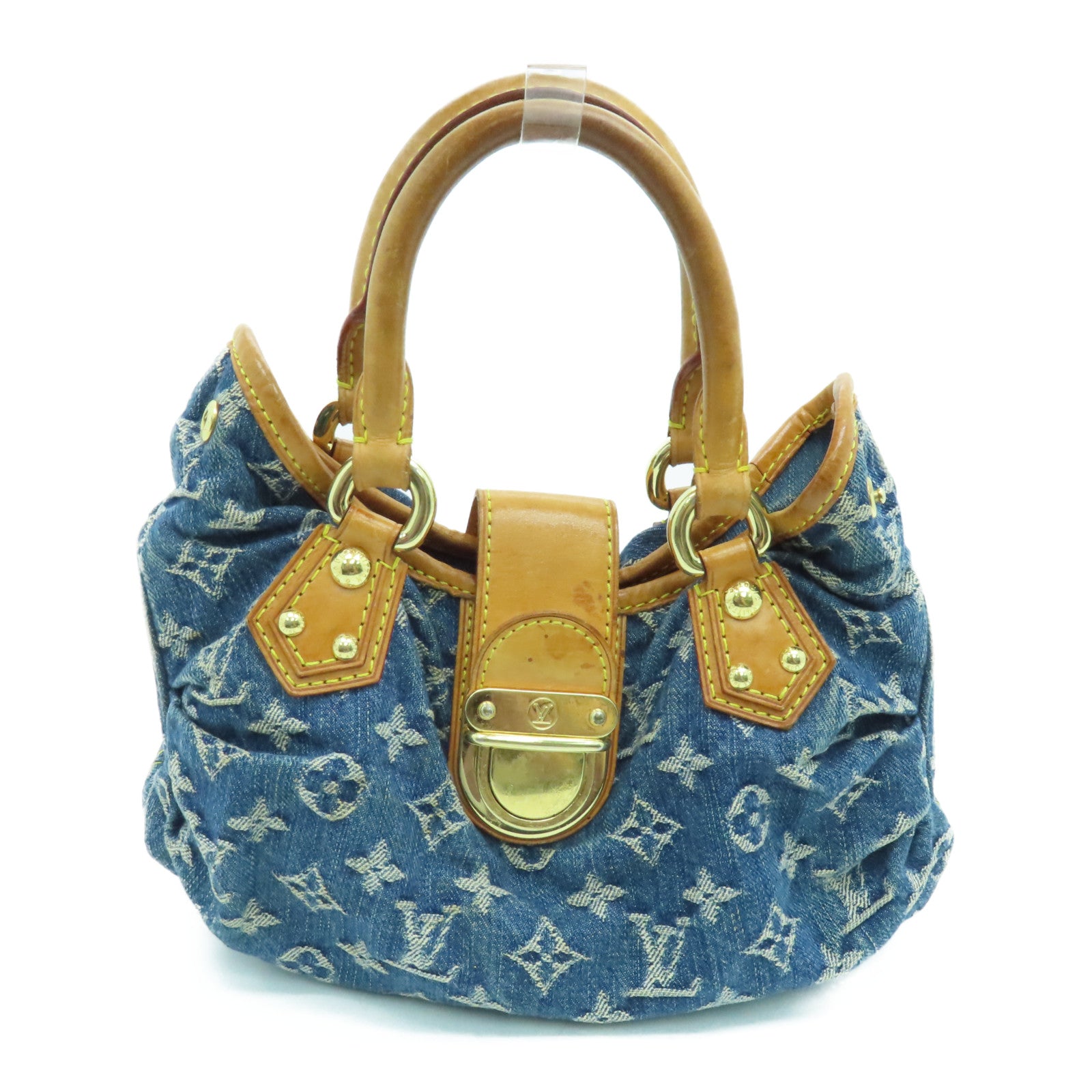 LOUIS VUITTON Monogram Denim Pleaty金扣手挽袋蓝色