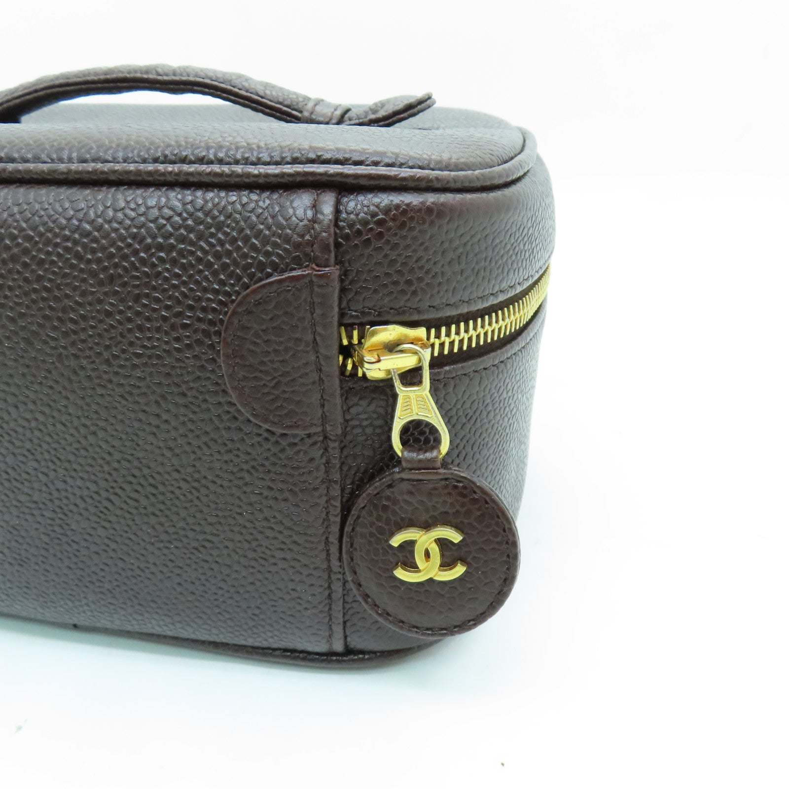 CHANEL Caviar皮革Vanity Bag金扣手挽袋啡色