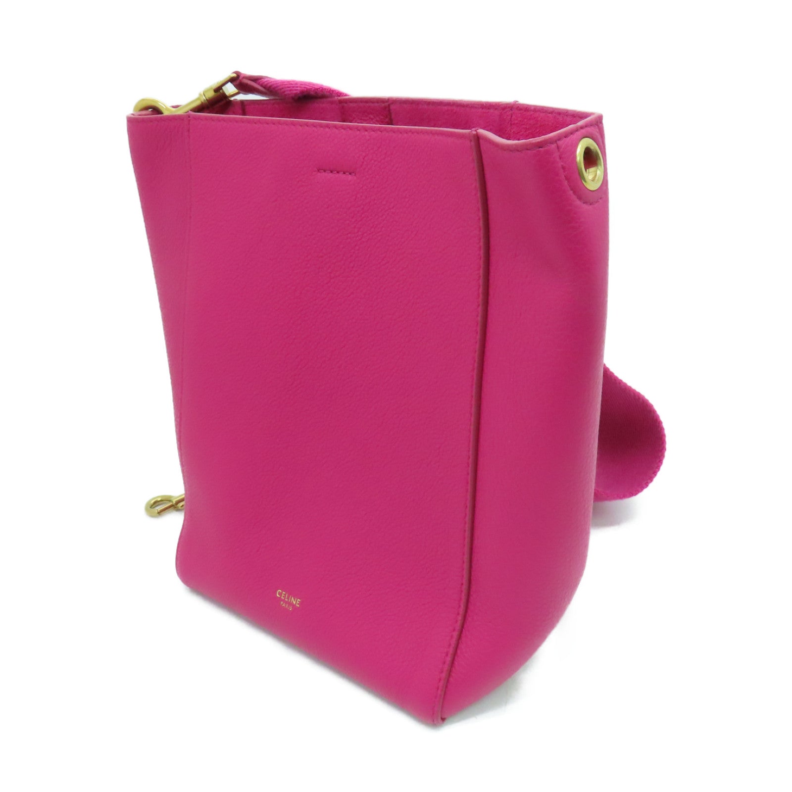CELINE 牛皮皮革Sangle Bucket Small金扣肩背袋粉紅色