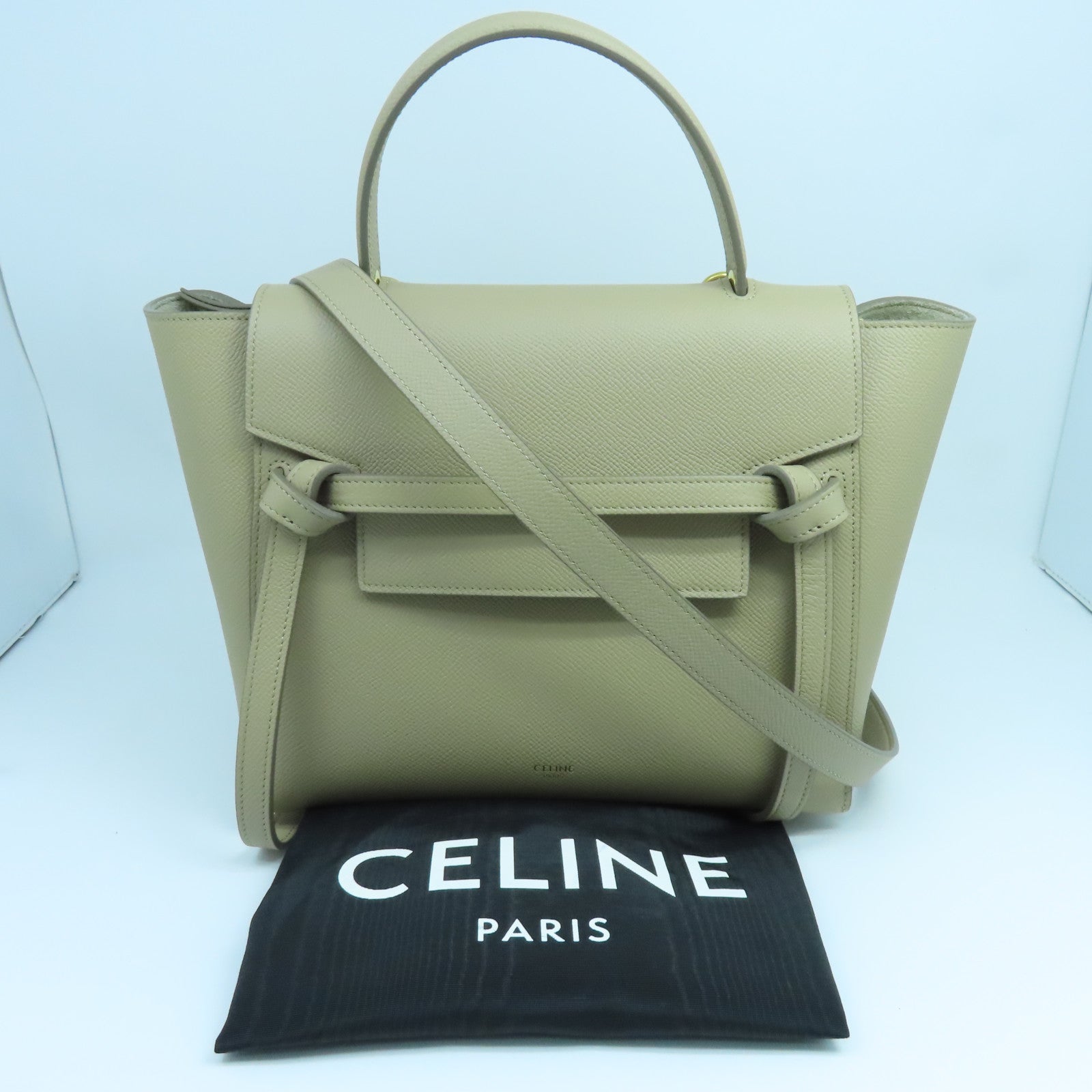 CELINE 牛皮皮革Micro Belt Bag金扣手挽肩背兩用袋奶茶色