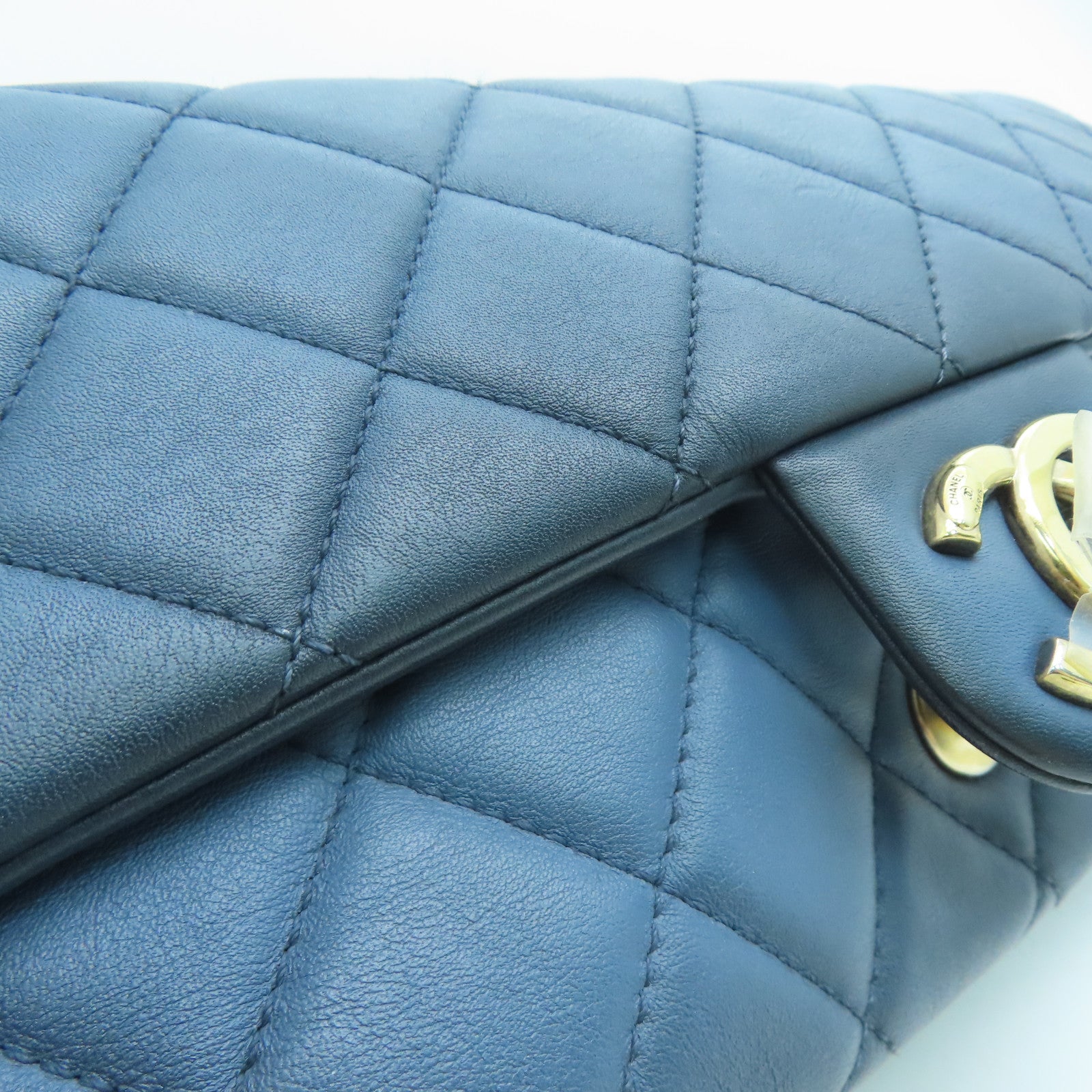 CHANEL 菱格牛皮皮革Chain Shoulder Bag金扣鏈帶肩背袋藍色