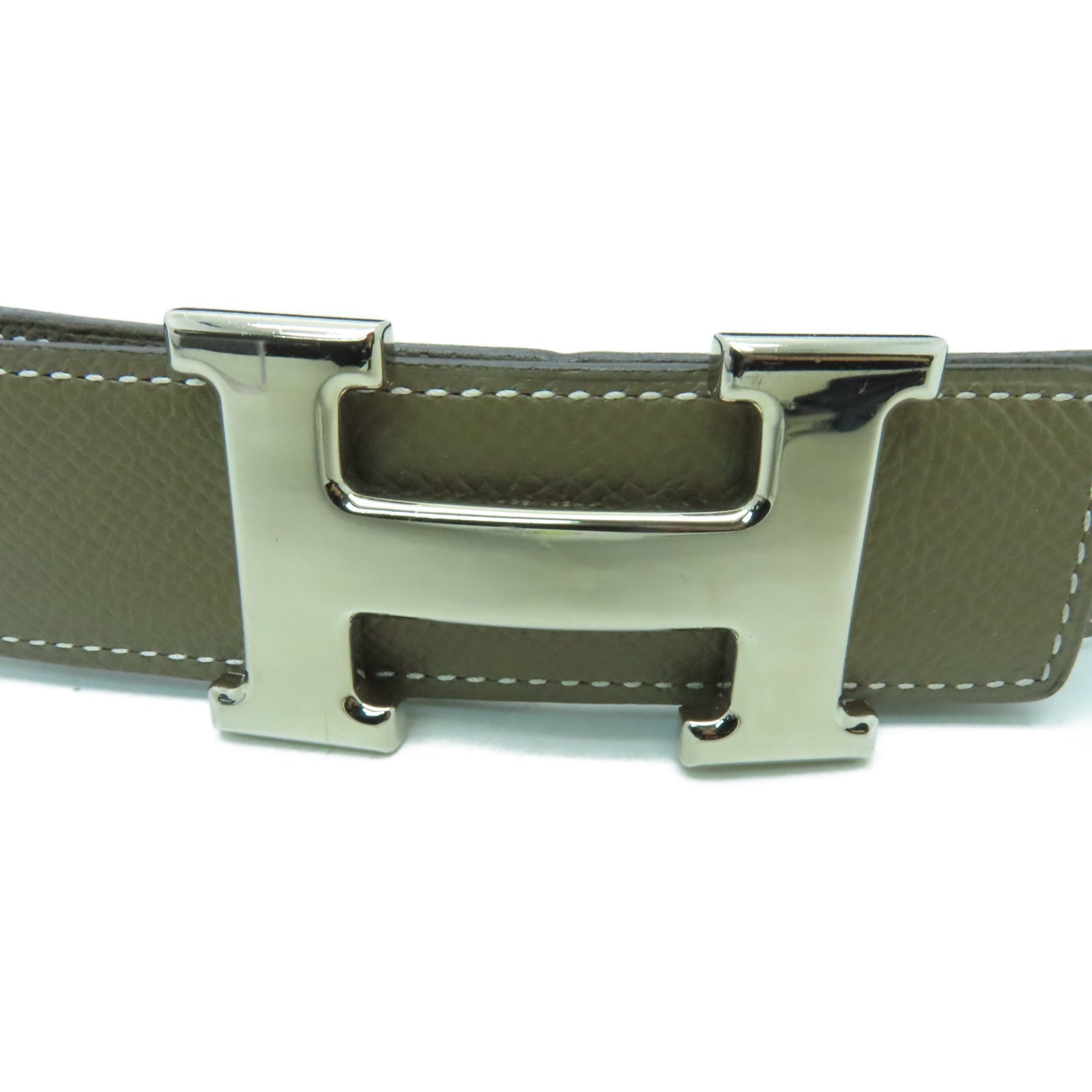 HERMES Epsom皮革/Box Calf皮革Belt銀扣皮帶灰色/黑色