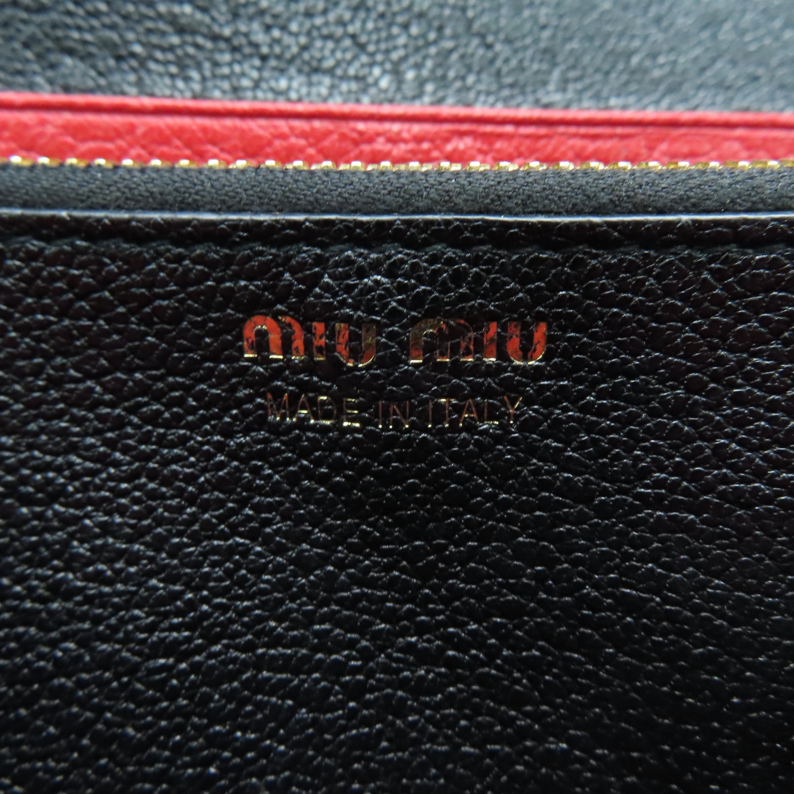 Miu Miu Sheepskin Leather Long Wallet Gold Buckle Long Wallet Black