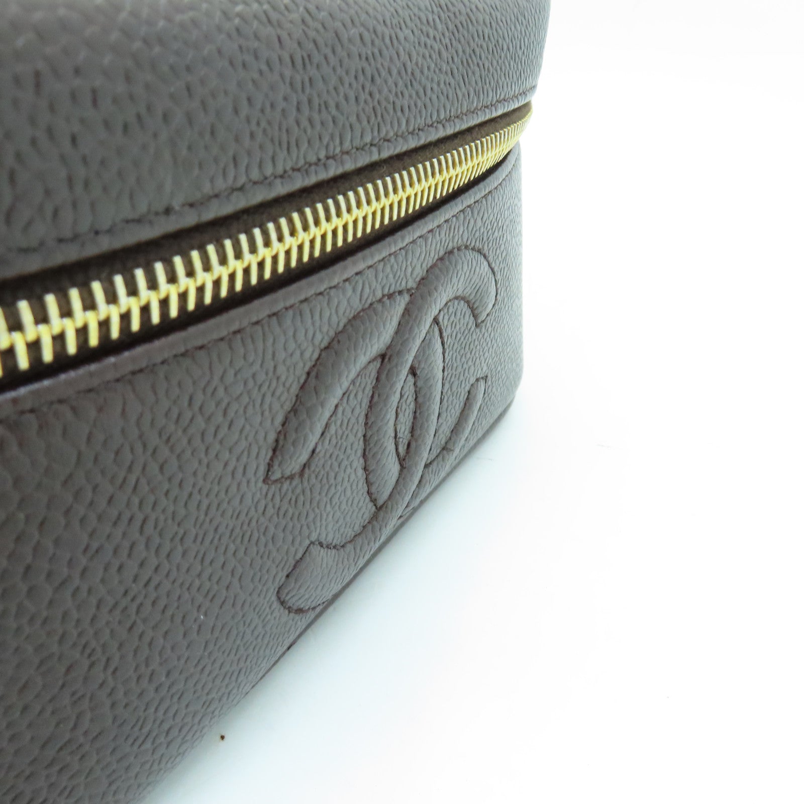 CHANEL Caviar皮革Vanity Bag金扣手挽袋啡色