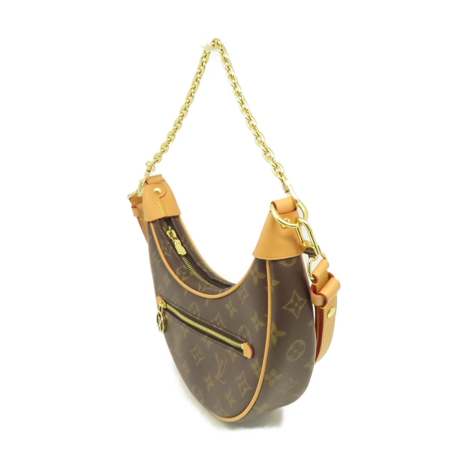 LOUIS VUITTON Monogram Loop Shoulder Bag金扣鏈帶手挽肩背兩用袋啡色