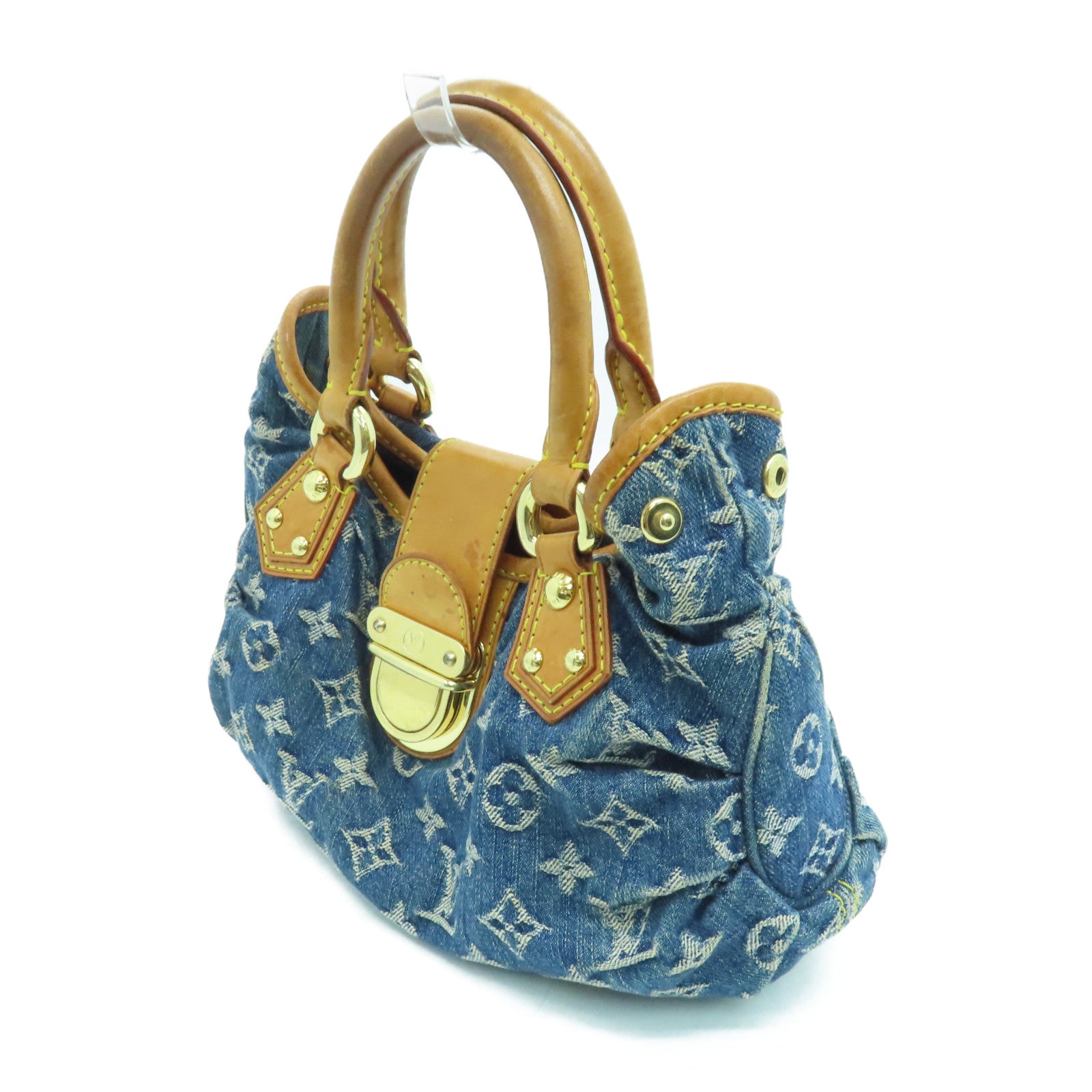 LOUIS VUITTON Monogram Denim Pleaty金扣手挽袋蓝色