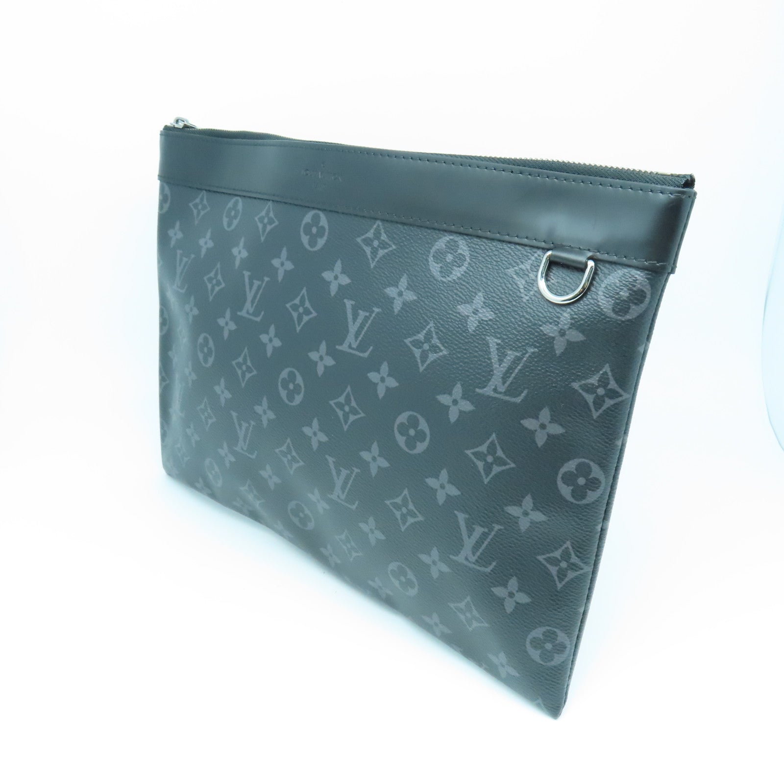 LOUIS VUITTON Monogram Eclipse Discovery Pochette銀扣手拿包黑色