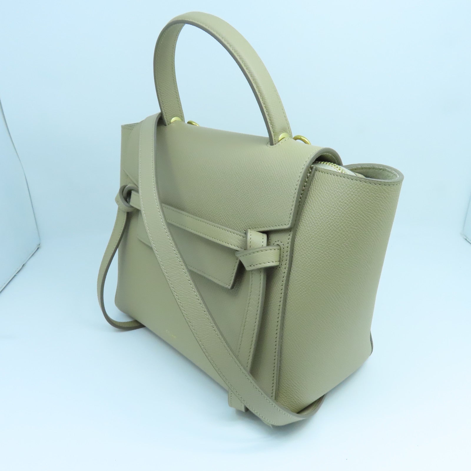 CELINE 牛皮皮革Micro Belt Bag金扣手挽肩背兩用袋奶茶色