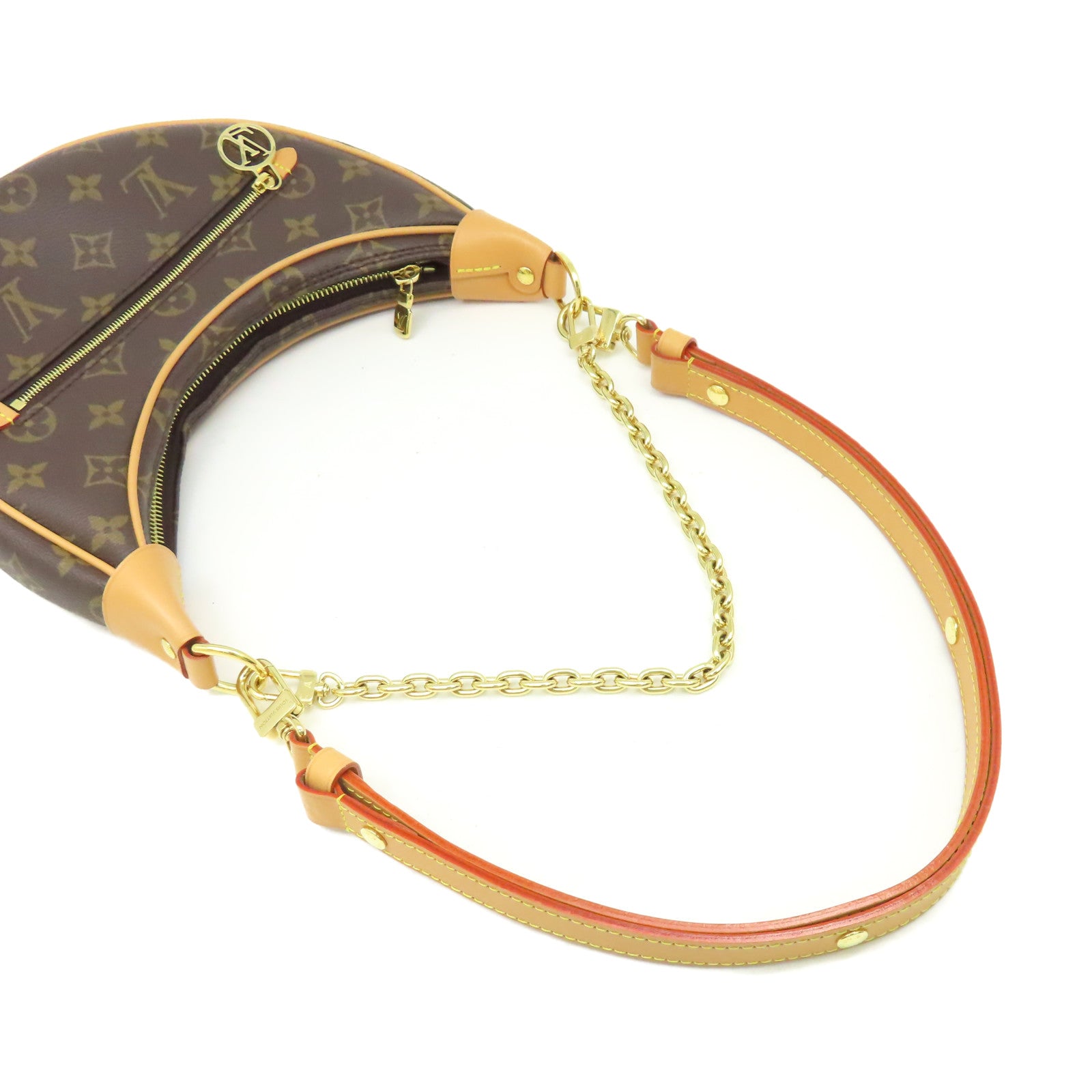 LOUIS VUITTON Monogram Loop Shoulder Bag金扣鏈帶手挽肩背兩用袋啡色