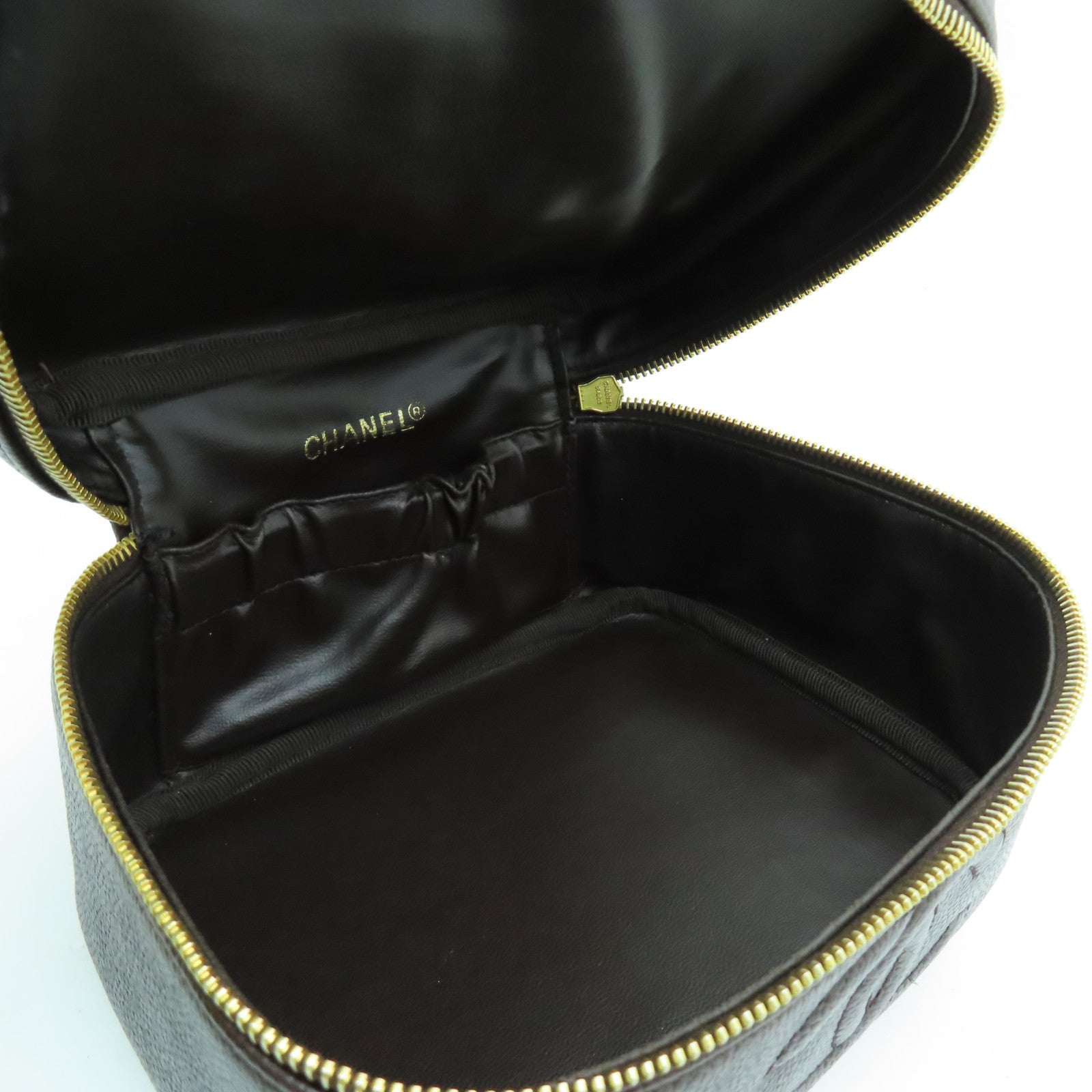 CHANEL Caviar皮革Vanity Bag金扣手挽袋啡色