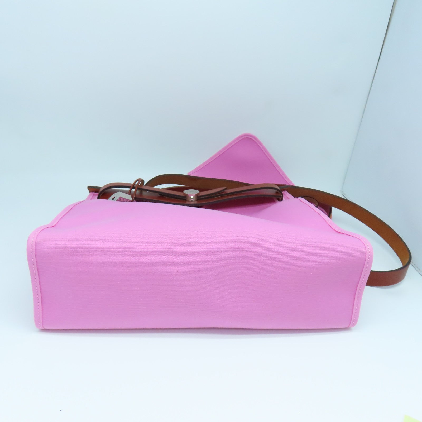 HERMES canvas Herbag PM silver buckle handle shoulder bag Rose Azalee/pink