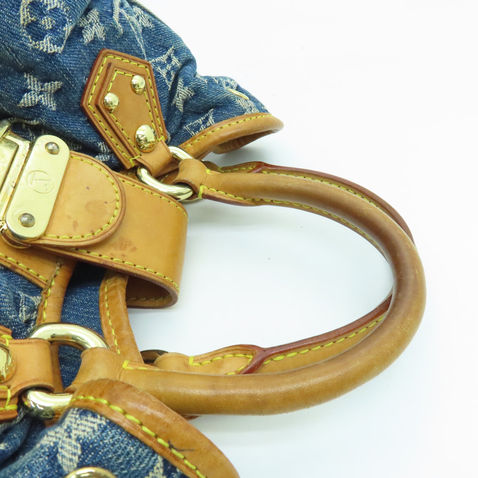 LOUIS VUITTON Monogram Denim Pleaty金扣手挽袋蓝色