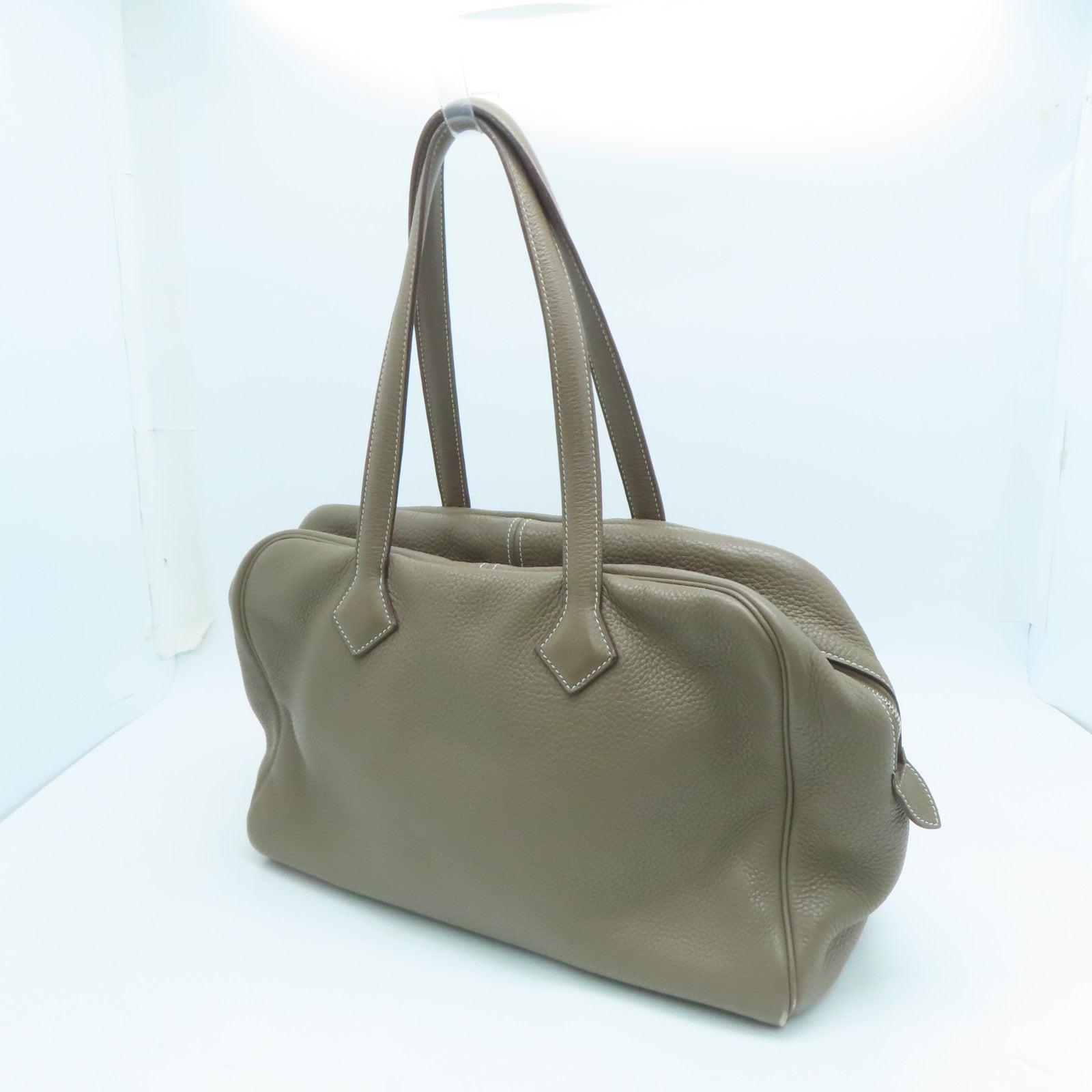 HERMES Clemence Leather Victolia Hand Bag Silver Buckle Hand Bag Elephant Gray