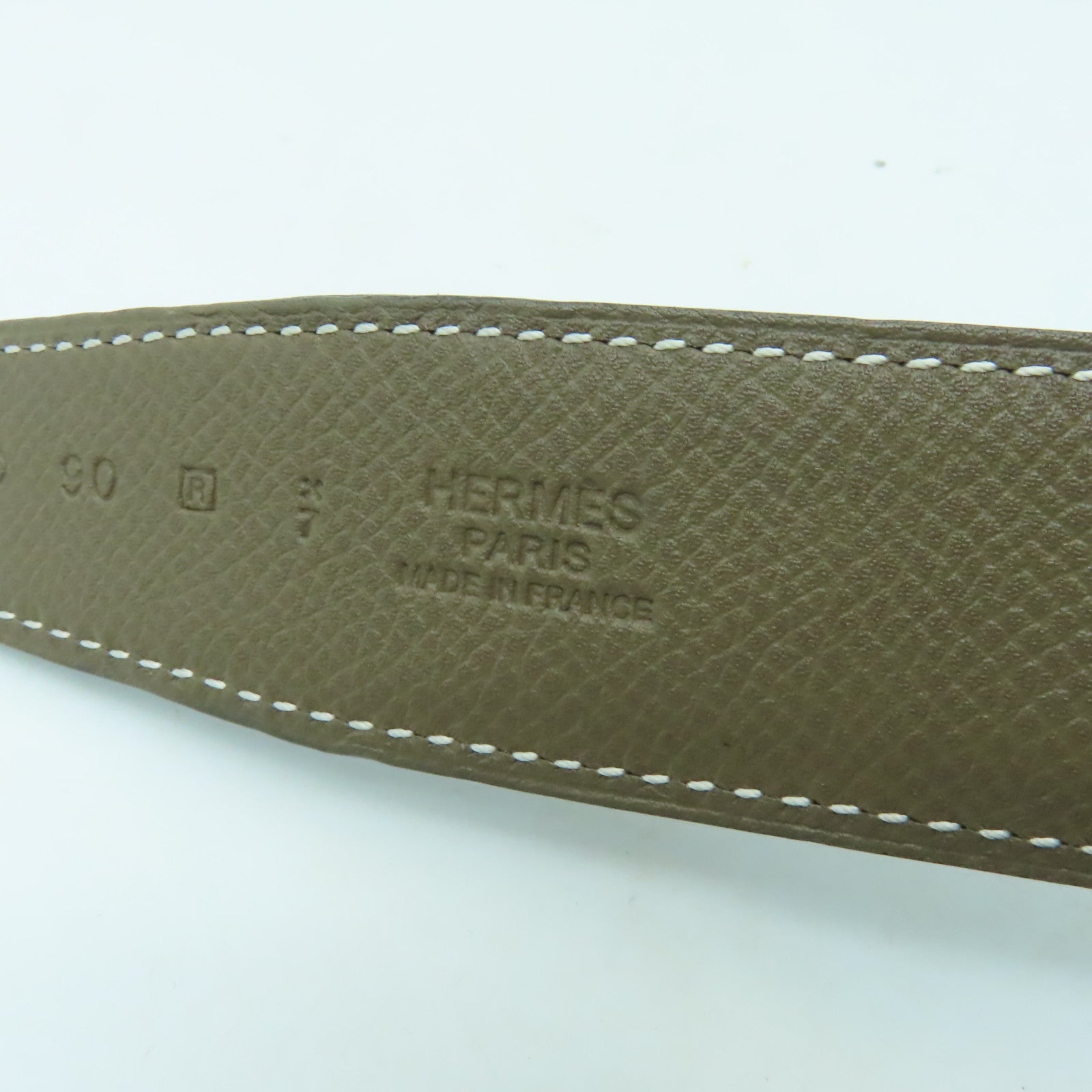 HERMES Epsom皮革/Box Calf皮革Belt銀扣皮帶灰色/黑色
