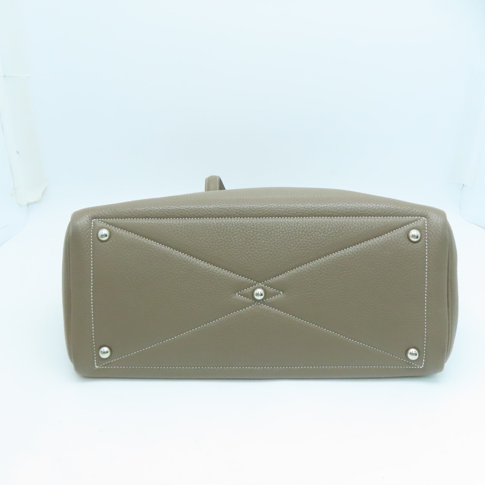HERMES Clemence Leather Victolia Hand Bag Silver Buckle Hand Bag Elephant Gray