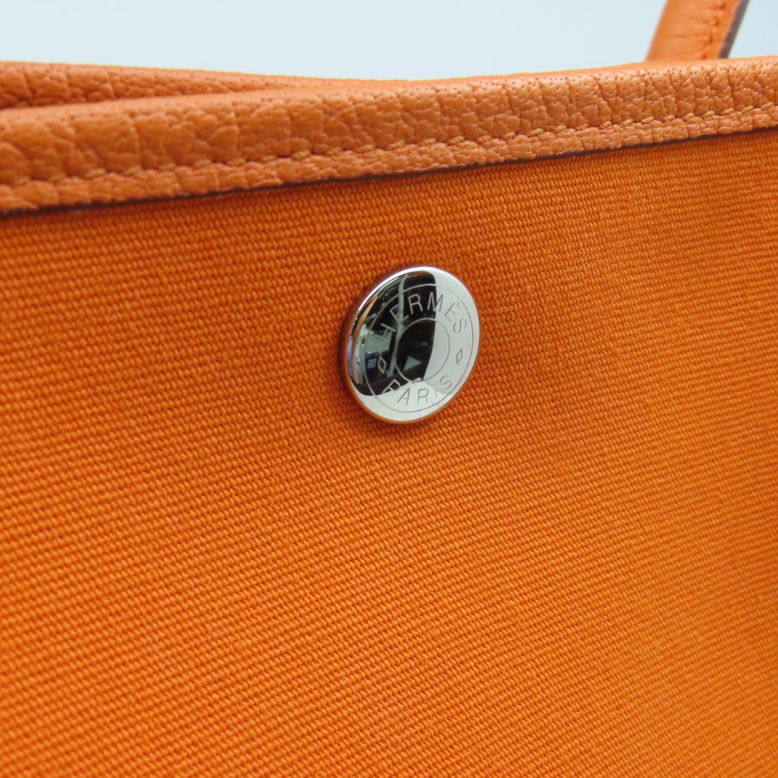 HERMES 帆布Garden Party PM銀扣手挽袋橙色
