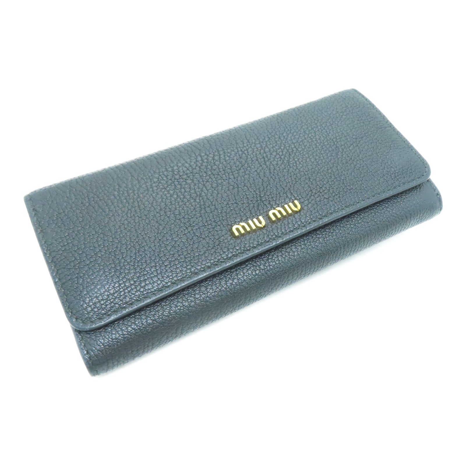 Miu Miu Sheepskin Leather Long Wallet Gold Buckle Long Wallet Black