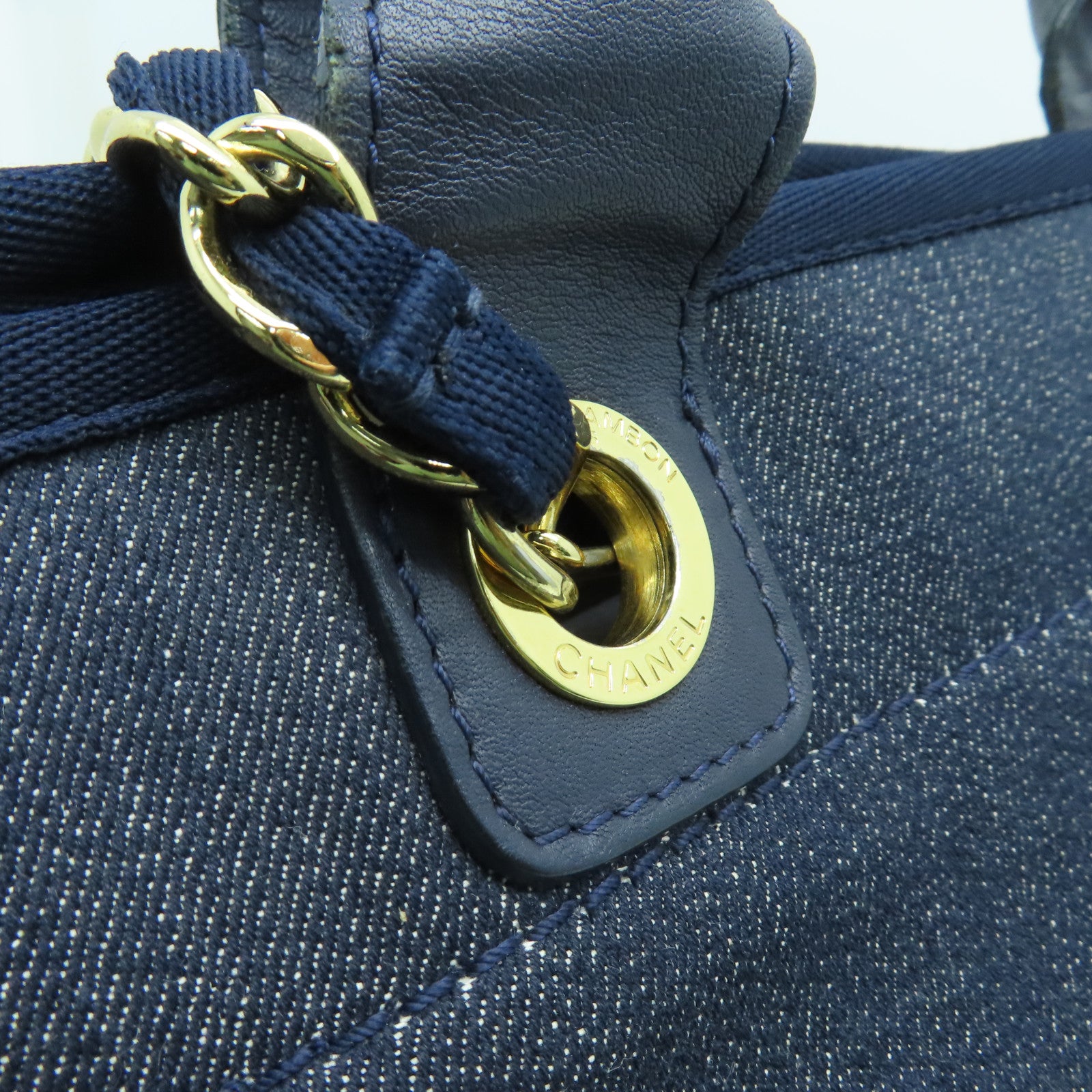CHANEL Denim Tote Bag金扣手挽肩背两用袋蓝色