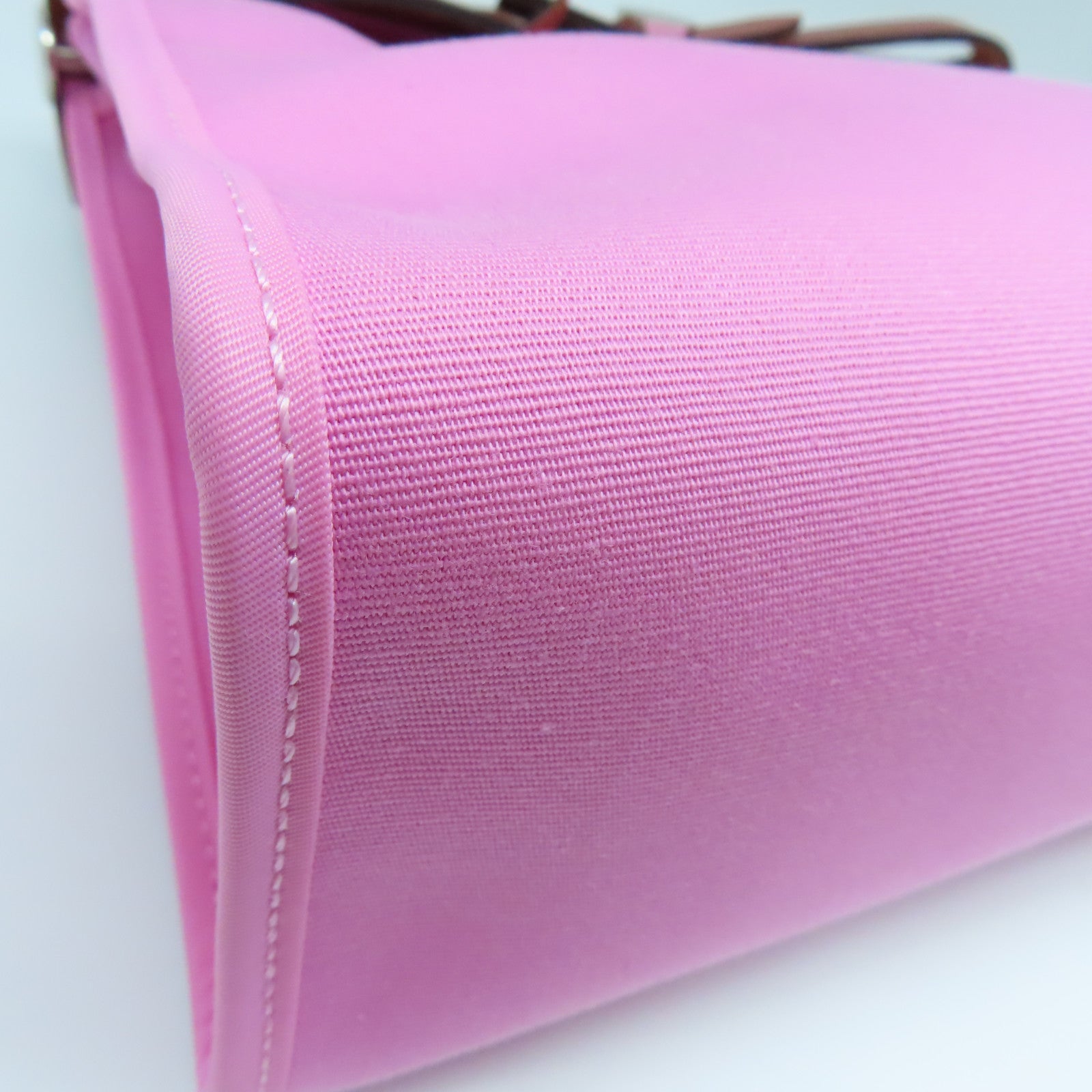 HERMES canvas Herbag PM silver buckle handle shoulder bag Rose Azalee/pink