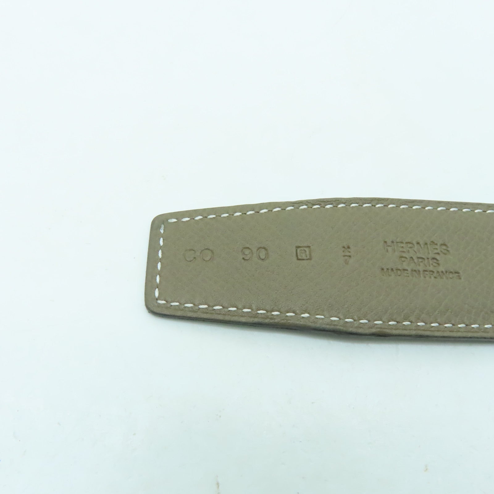 HERMES Epsom皮革/Box Calf皮革Belt銀扣皮帶灰色/黑色
