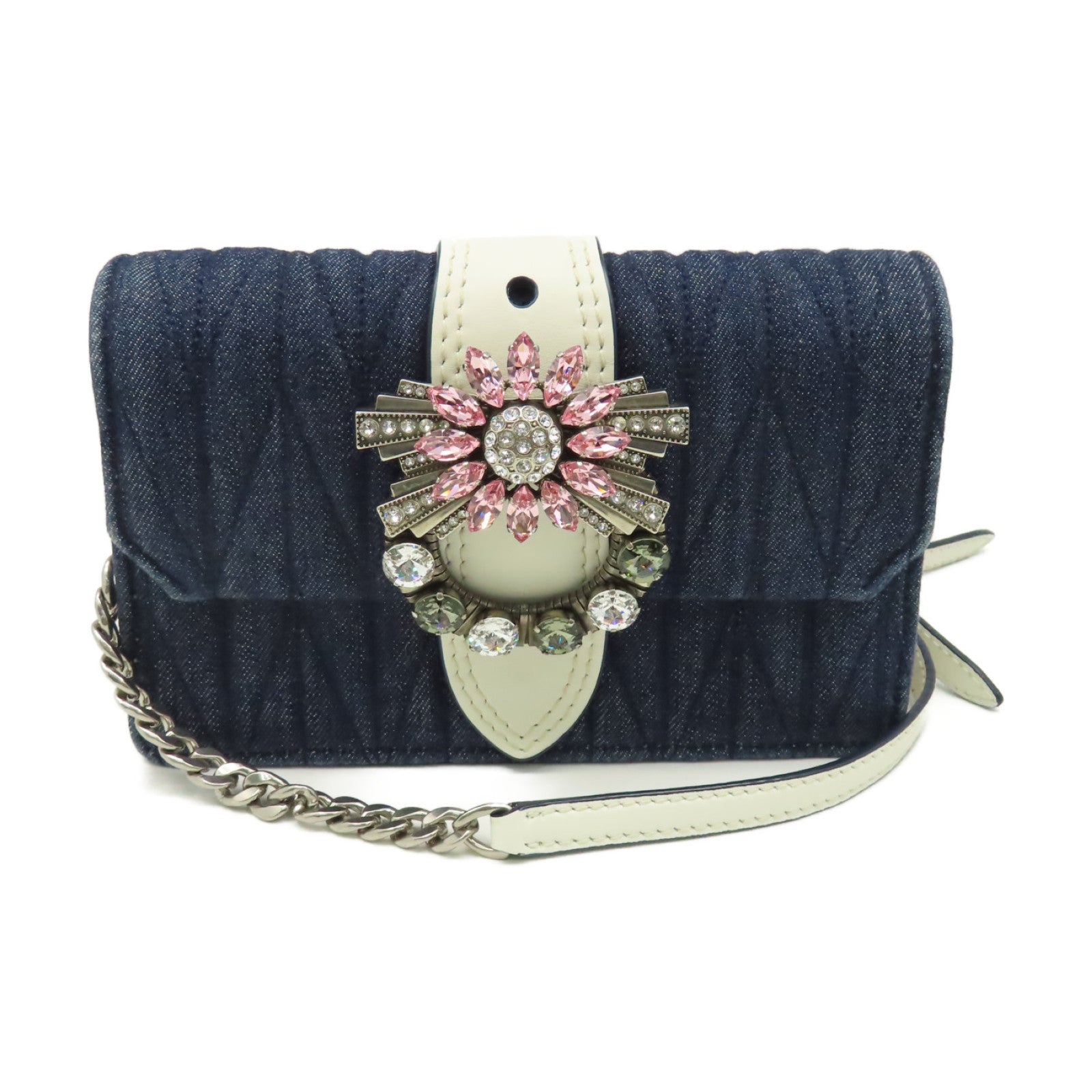 Miu Miu 牛仔布/牛皮皮革Shoulder Bag肩背袋藍色/白色